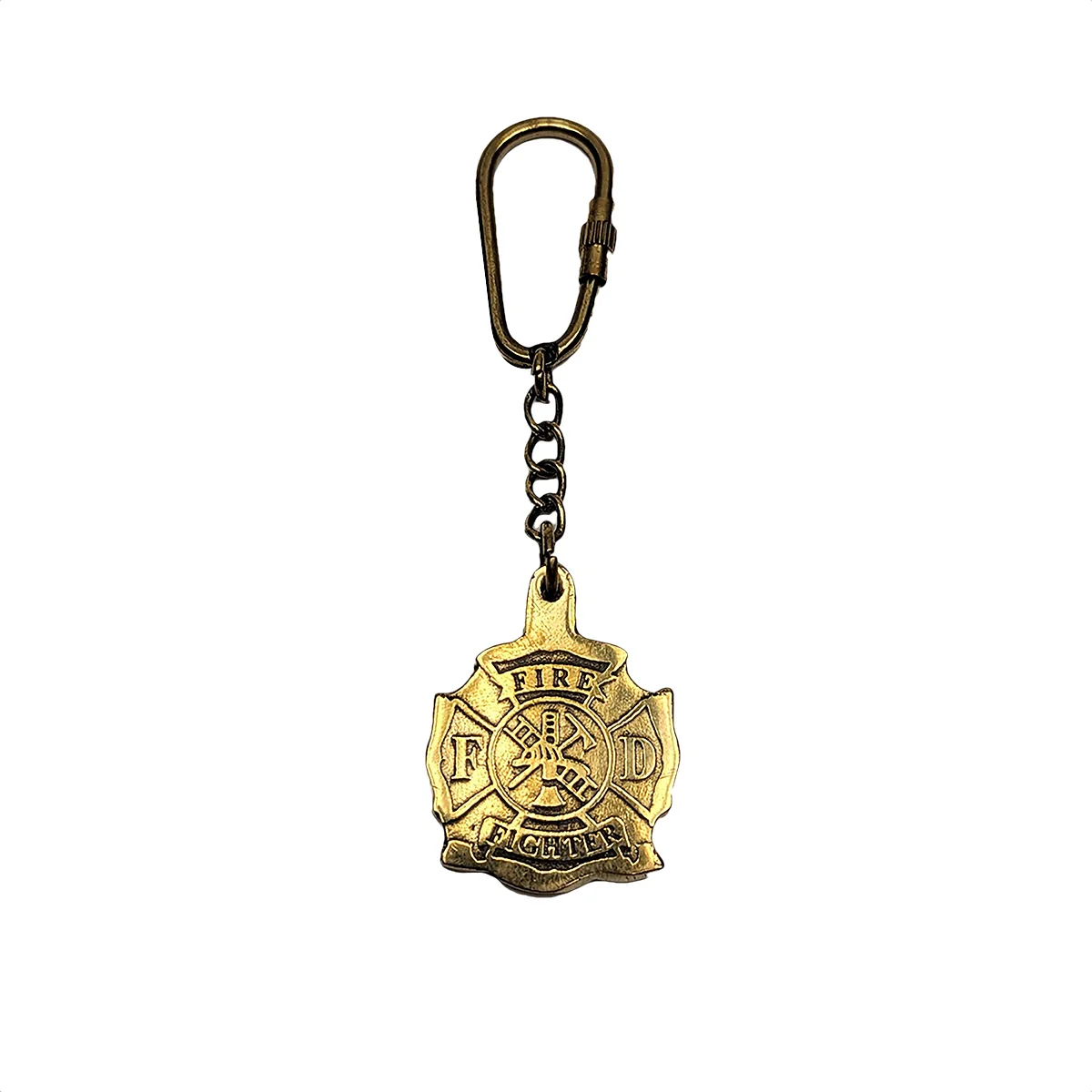 Maltese Cross Solid Brass Keychain Firemen Carabiner Key Ring Firefighter Gift