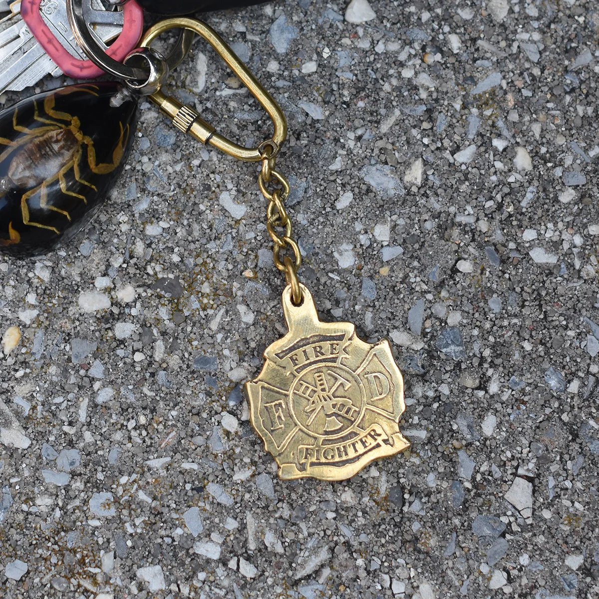 Maltese Cross Solid Brass Keychain Firemen Carabiner Key Ring Firefighter Gift - Image 4