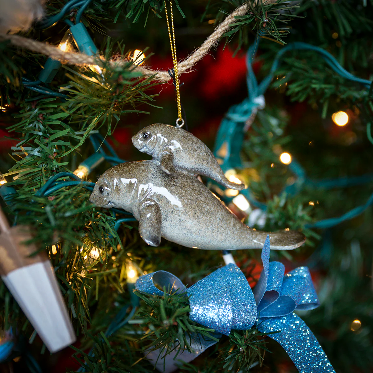 Manatee Mom Baby Christmas Tree Ornament Holiday Gift Nautical Hang Xmas Decor - Image 2