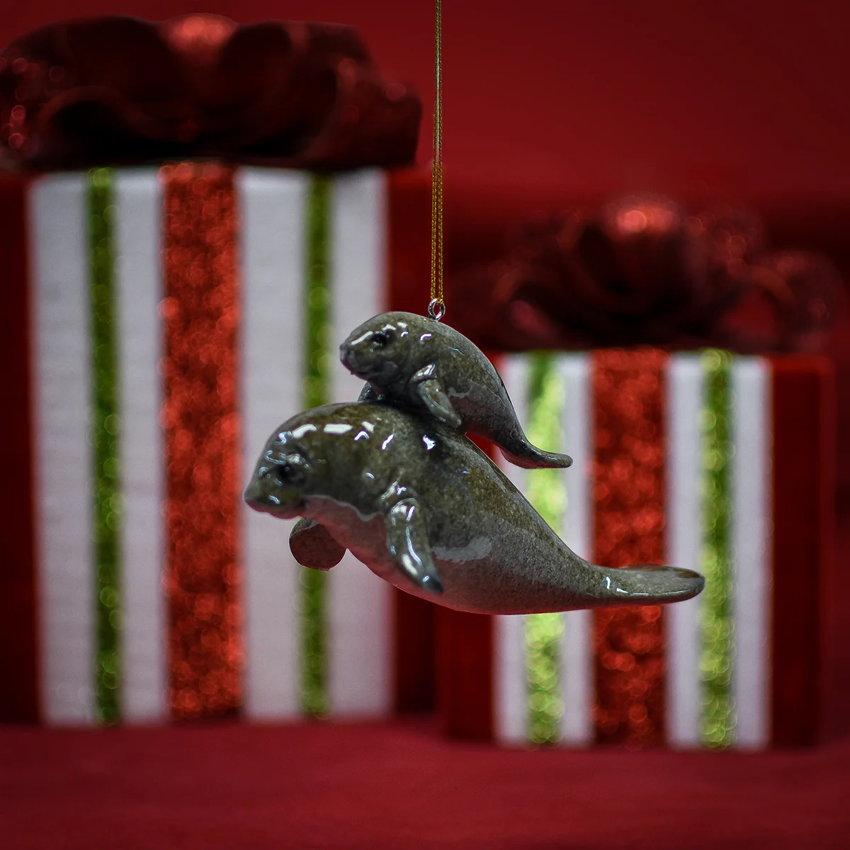 Manatee Mom Baby Christmas Tree Ornament Holiday Gift Nautical Hang Xmas Decor - Image 3