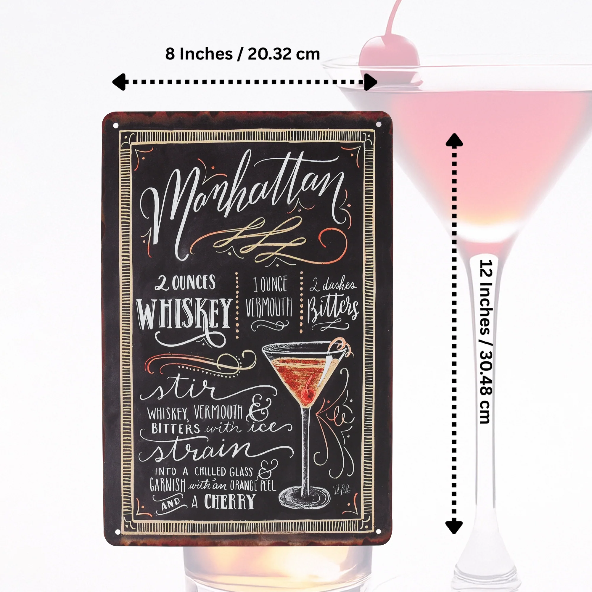 Metal Manhattan Cocktail Recipe Sign Wall Art for Bar Cart, Apartment Home Decor - Image 5