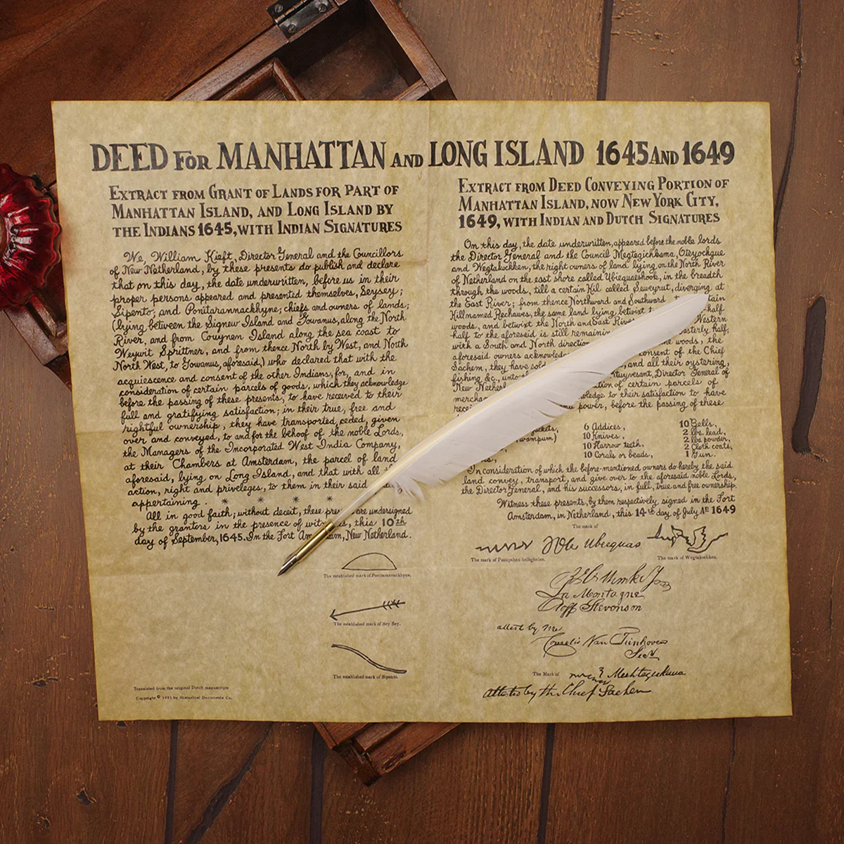 Manhattan Long Island Deed Parchment Paper Poster New York Home Decor Wall Art - Image 3