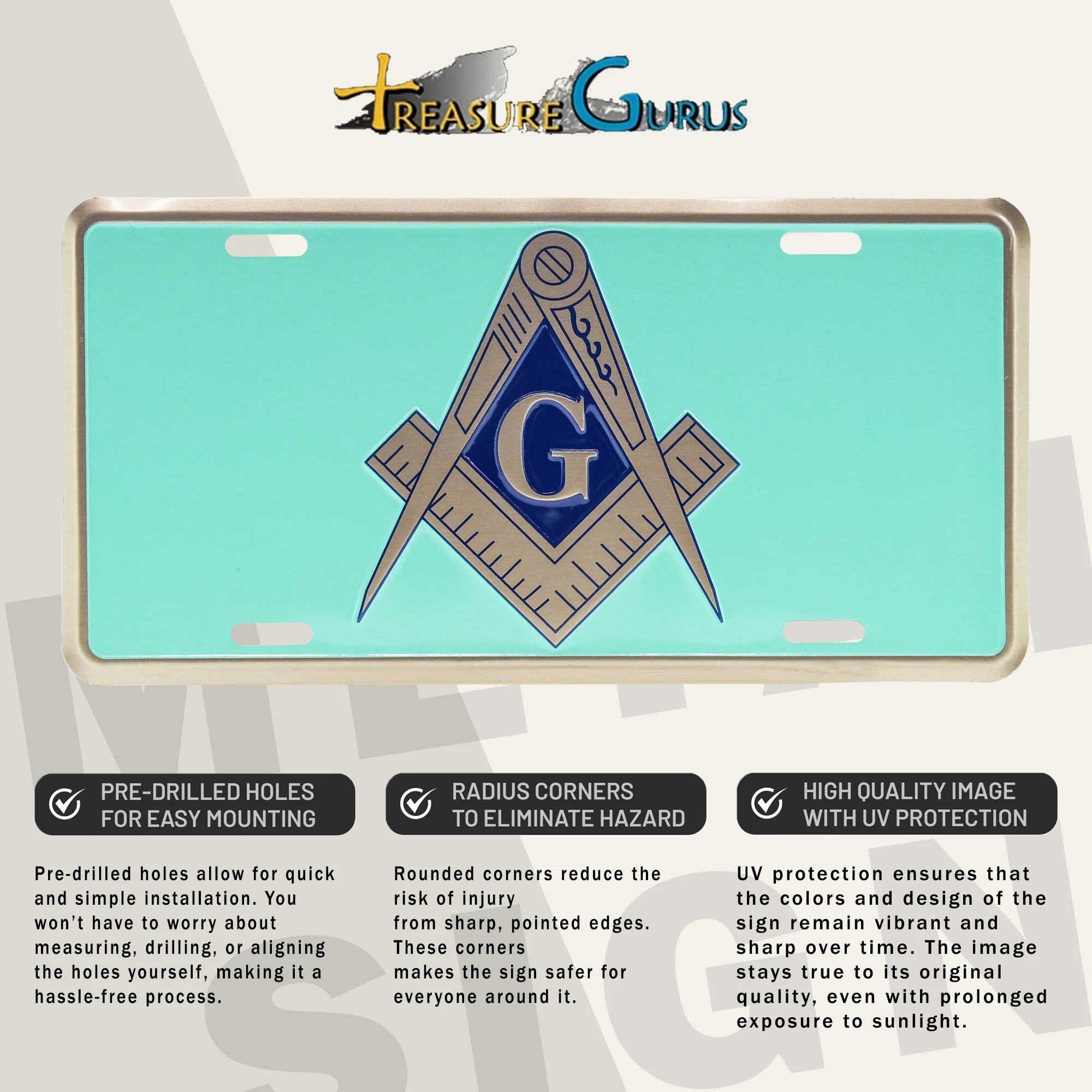 Decorative Metal Front License Plate Tag Masonic Gifts for Men Car Accessories - Image 3