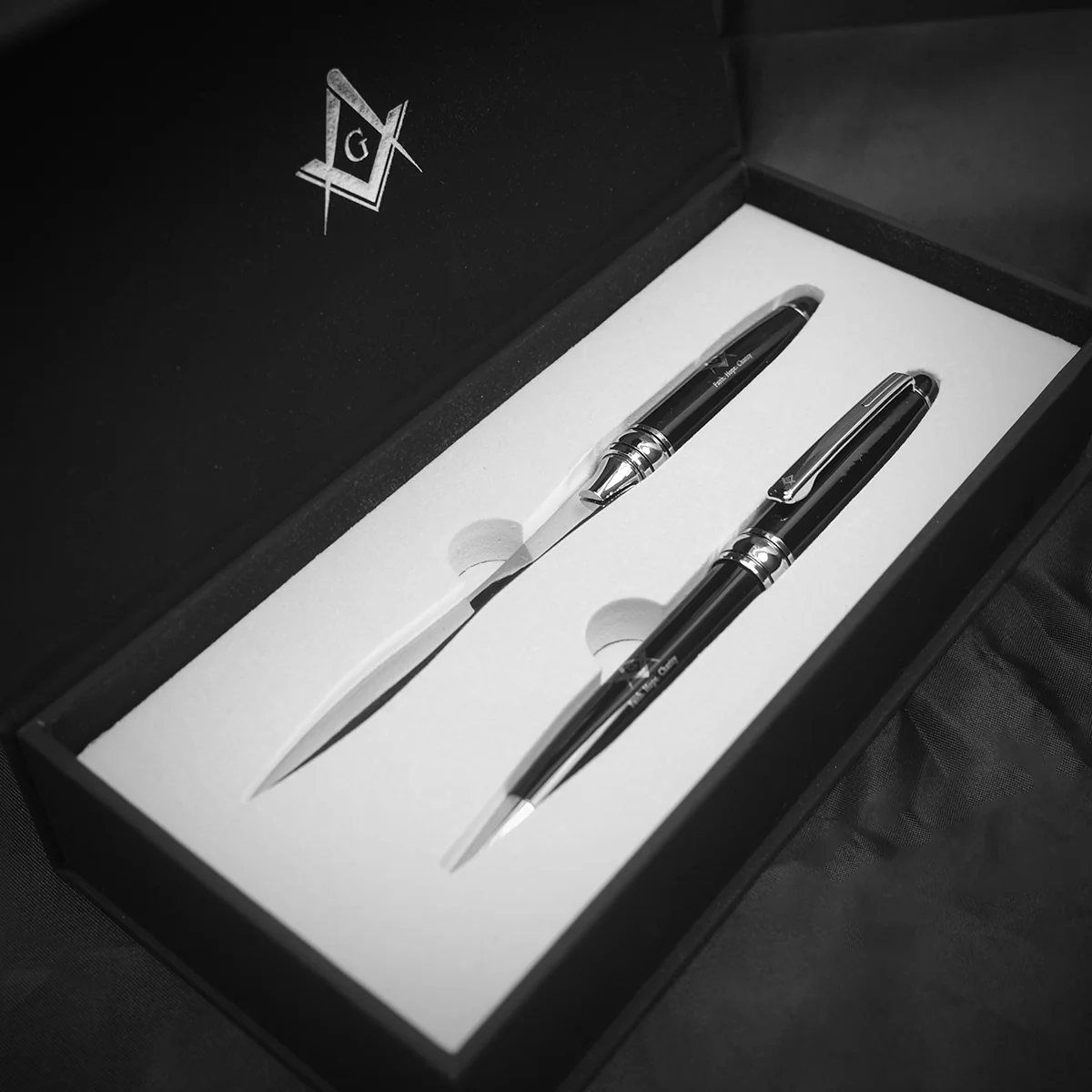 Masonic Mail Letter Opener Ballpoint Pen Box Desk Set Mason Lodge Officer Gift - Image 2
