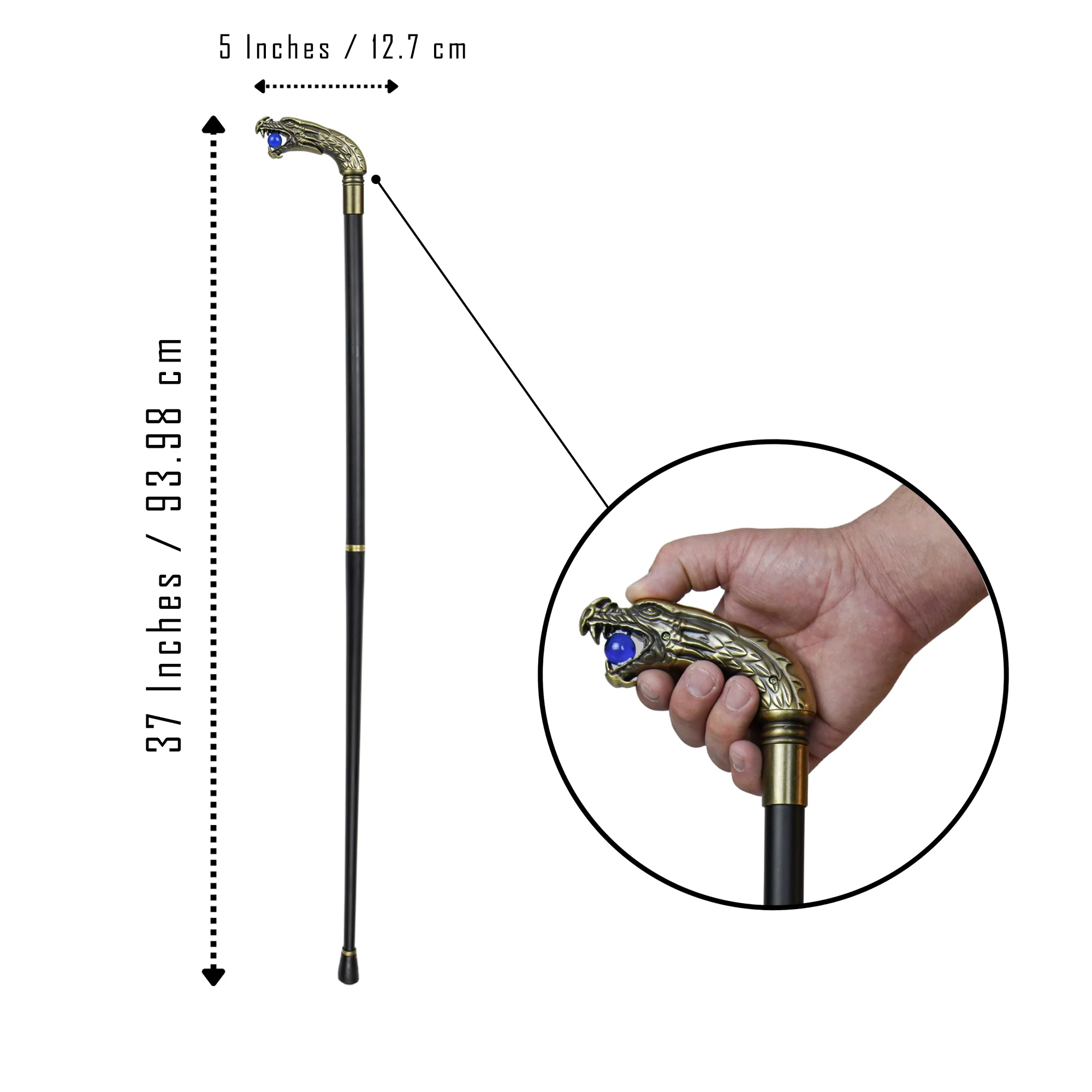 Medieval Gothic Solid Brass Chinese Dragon Head Cane Metal Shaft Walking Stick - Image 2