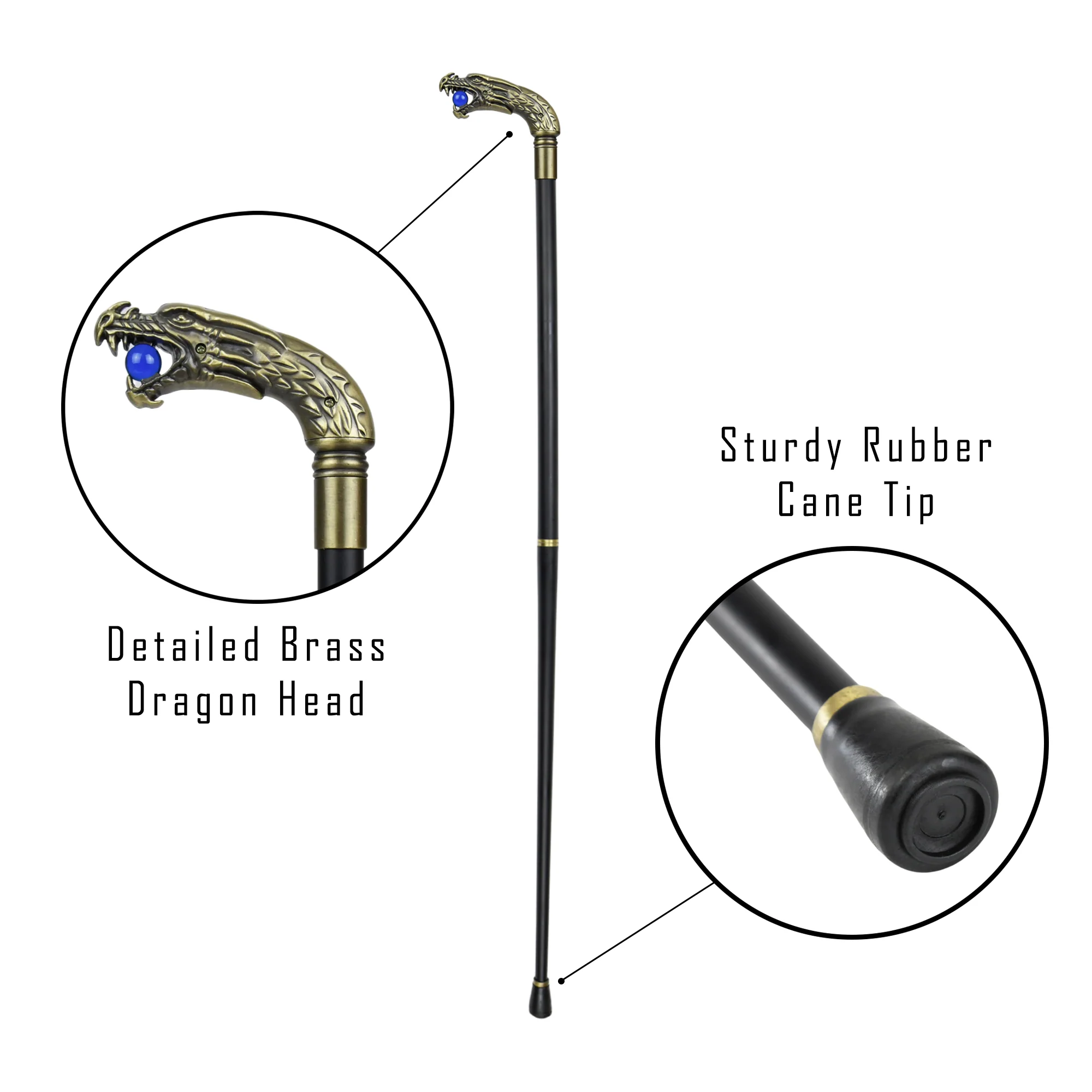 Medieval Gothic Solid Brass Chinese Dragon Head Cane Metal Shaft Walking Stick - Image 3