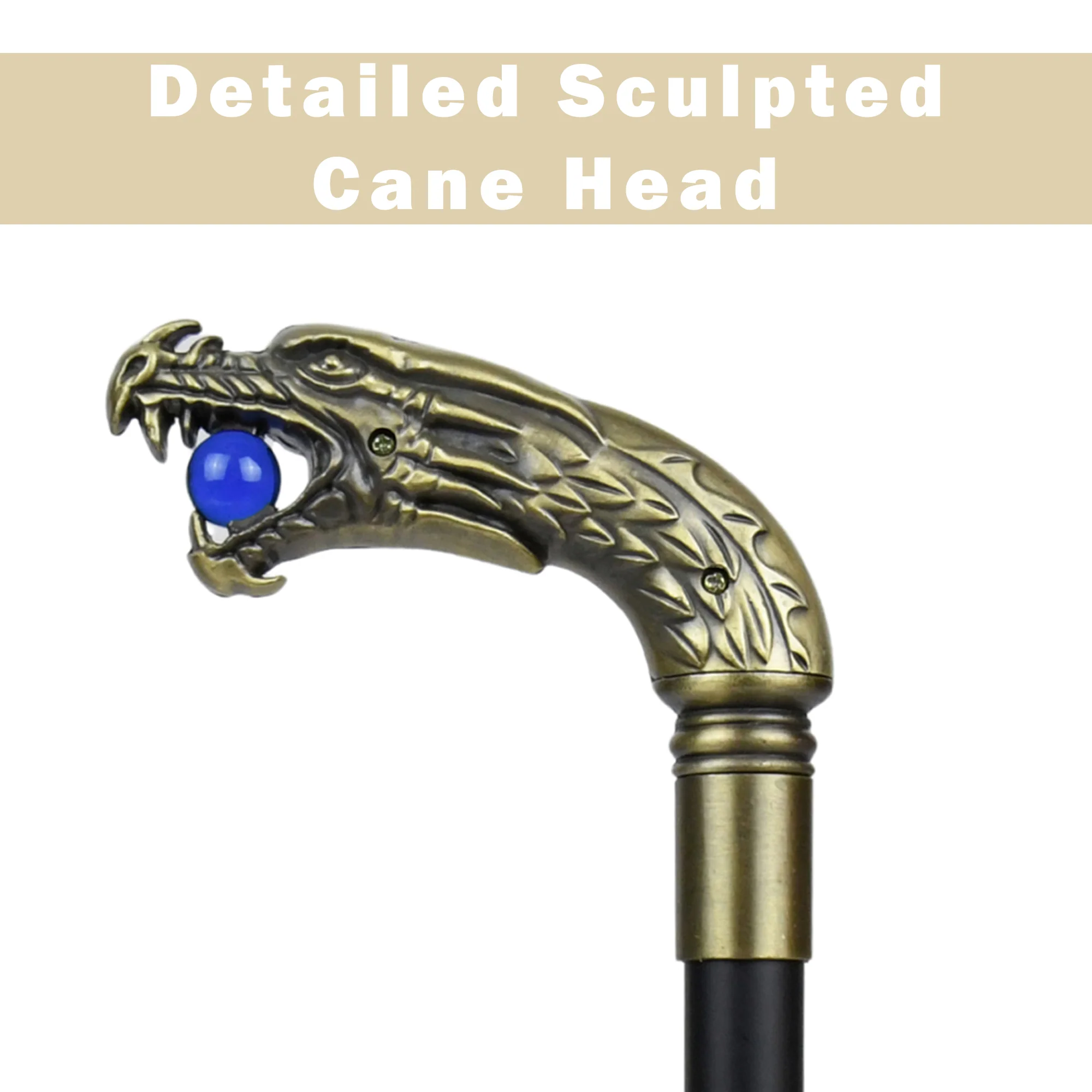 Medieval Gothic Solid Brass Chinese Dragon Head Cane Metal Shaft Walking Stick - Image 6