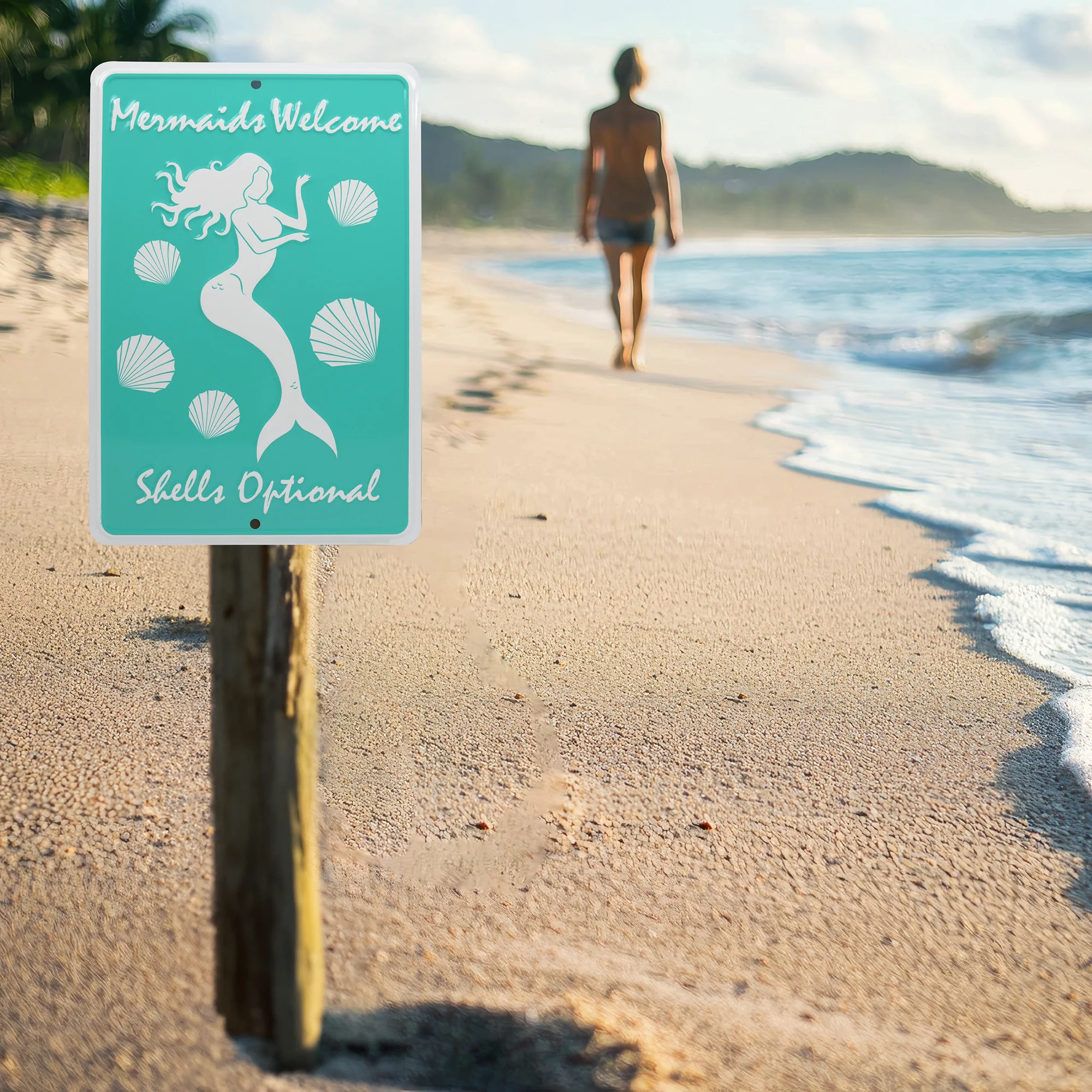 Metal Mermaids Welcome Shells Optional Funny Wall Art Tiki Party Pool Home Decor - Image 2