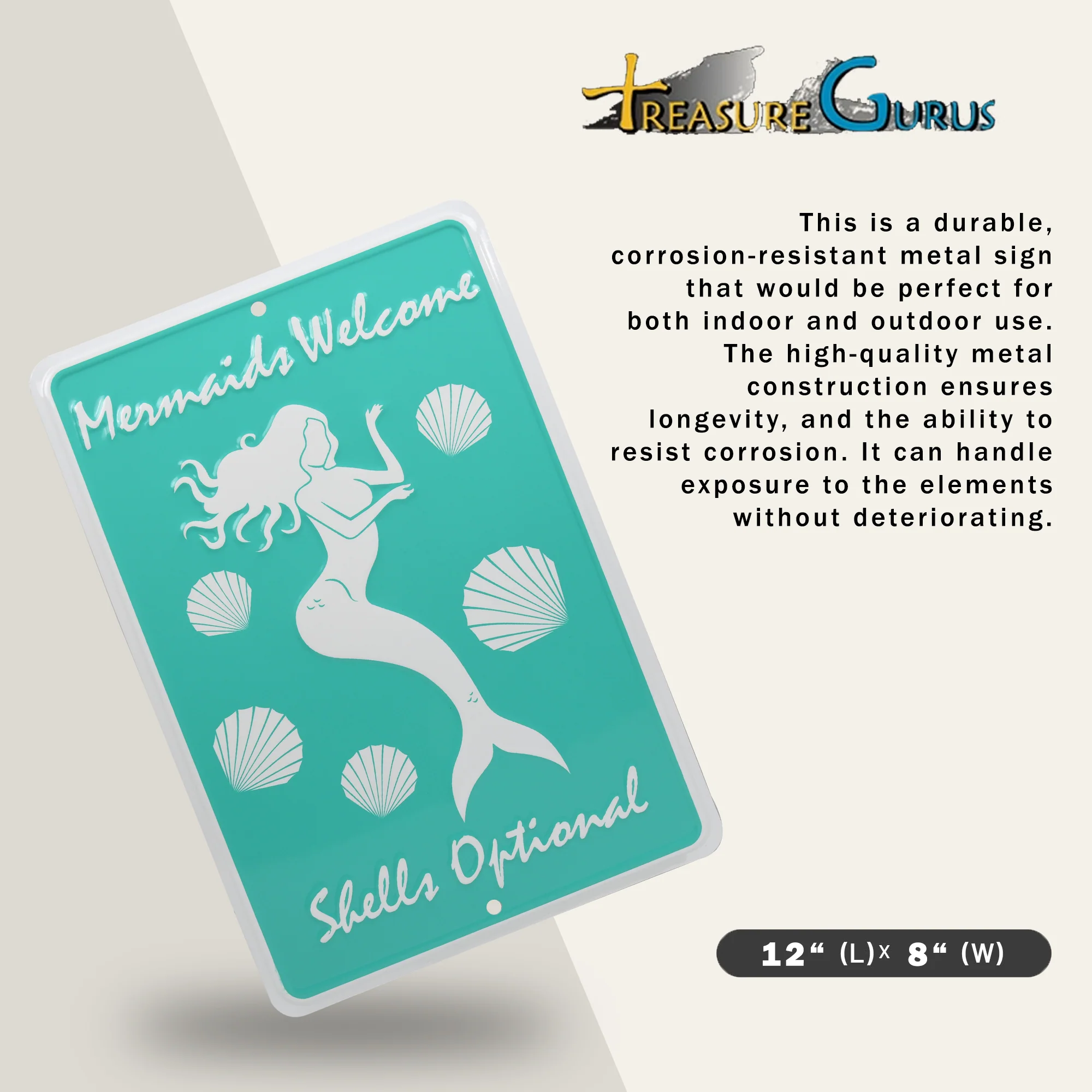 Metal Mermaids Welcome Shells Optional Funny Wall Art Tiki Party Pool Home Decor - Image 3