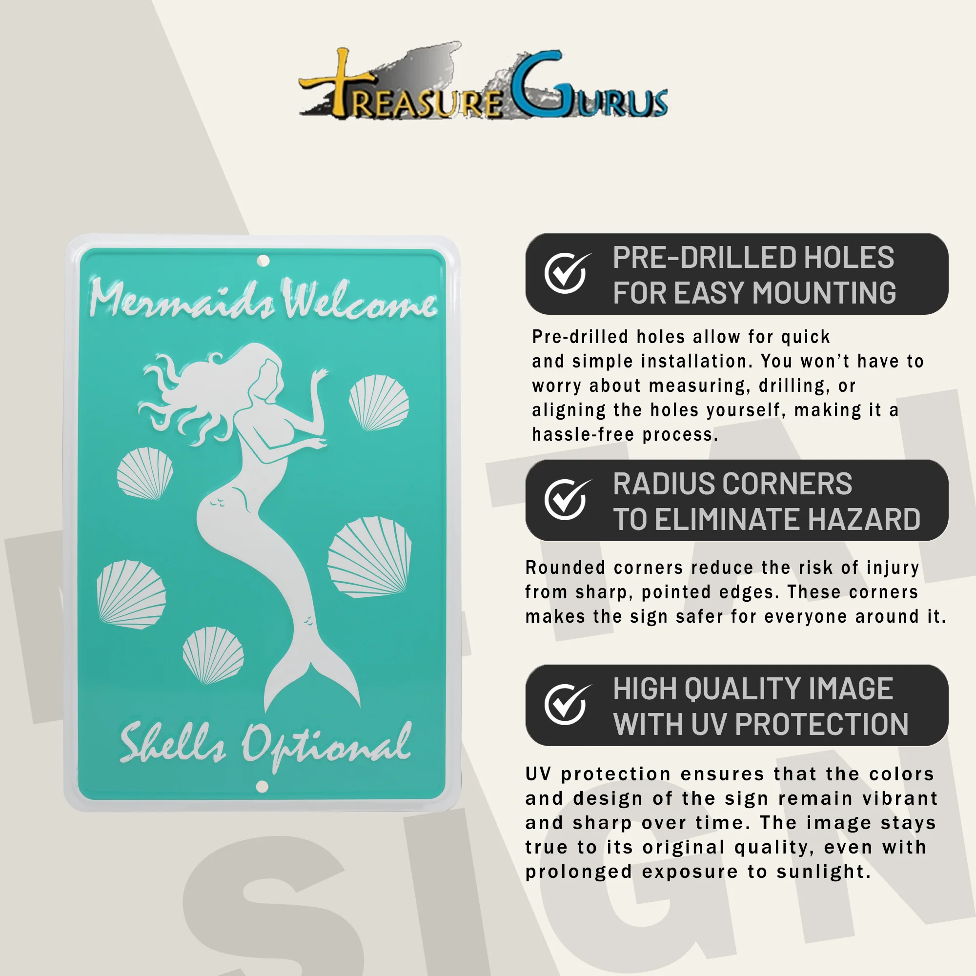 Metal Mermaids Welcome Shells Optional Funny Wall Art Tiki Party Pool Home Decor - Image 4