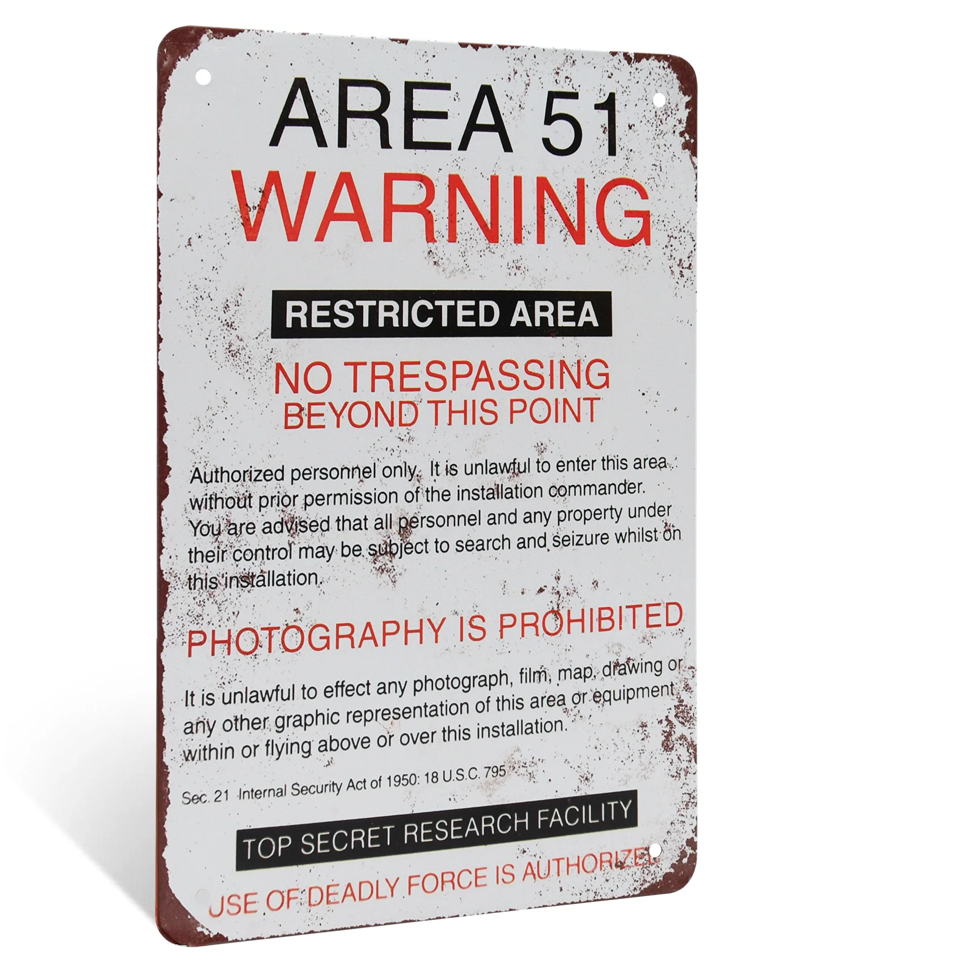 Metal Area 51 Warning Restricted Sign Wall Art Man Cave Halloween Decorations