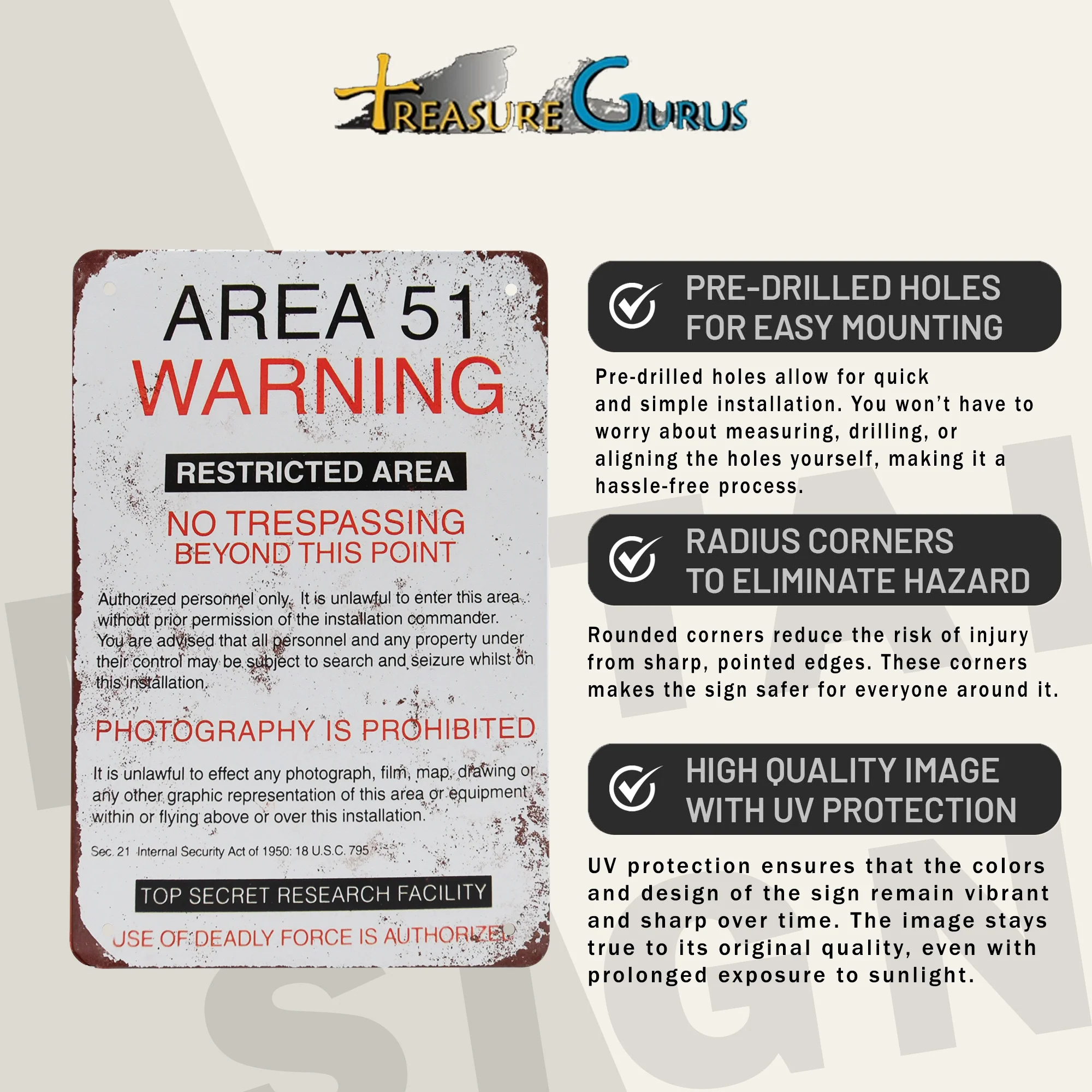 Metal Area 51 Warning Restricted Sign Wall Art Man Cave Halloween Decorations - Image 3