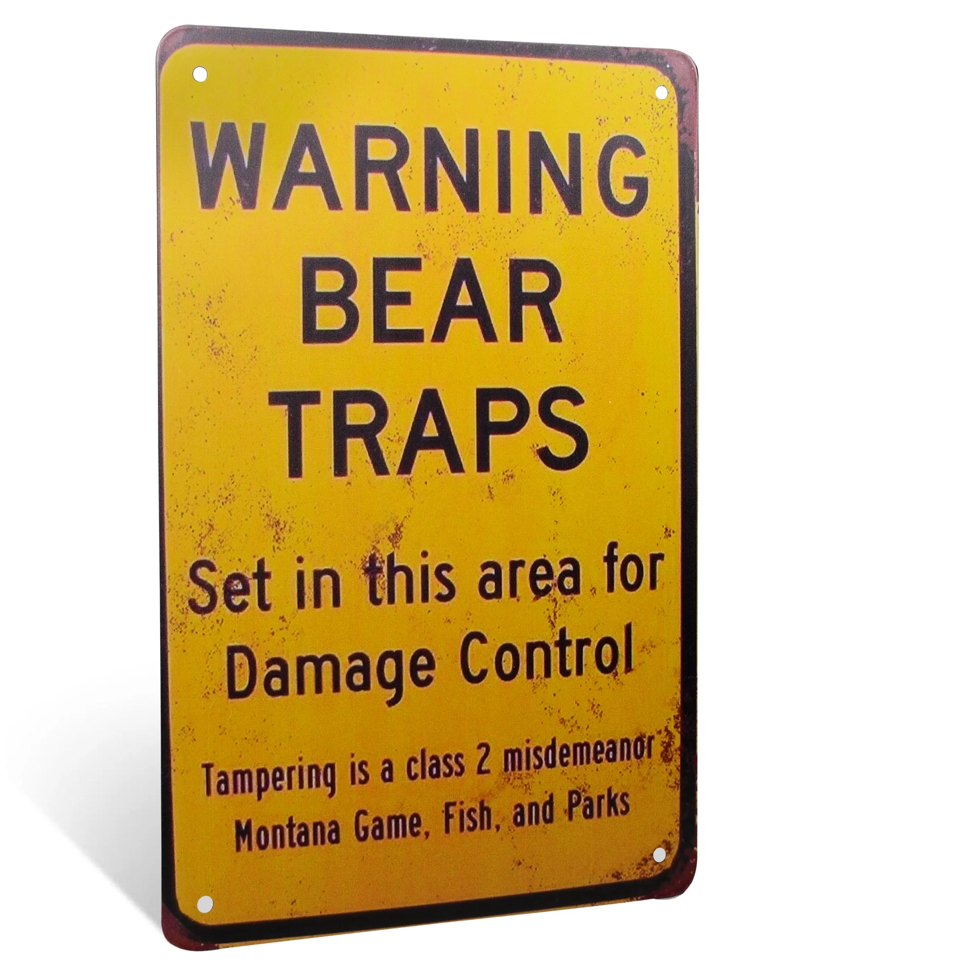 Bear Traps Warning Sign Outdoor Yard Decor Metal Wall Art Hunting Gifts for Men