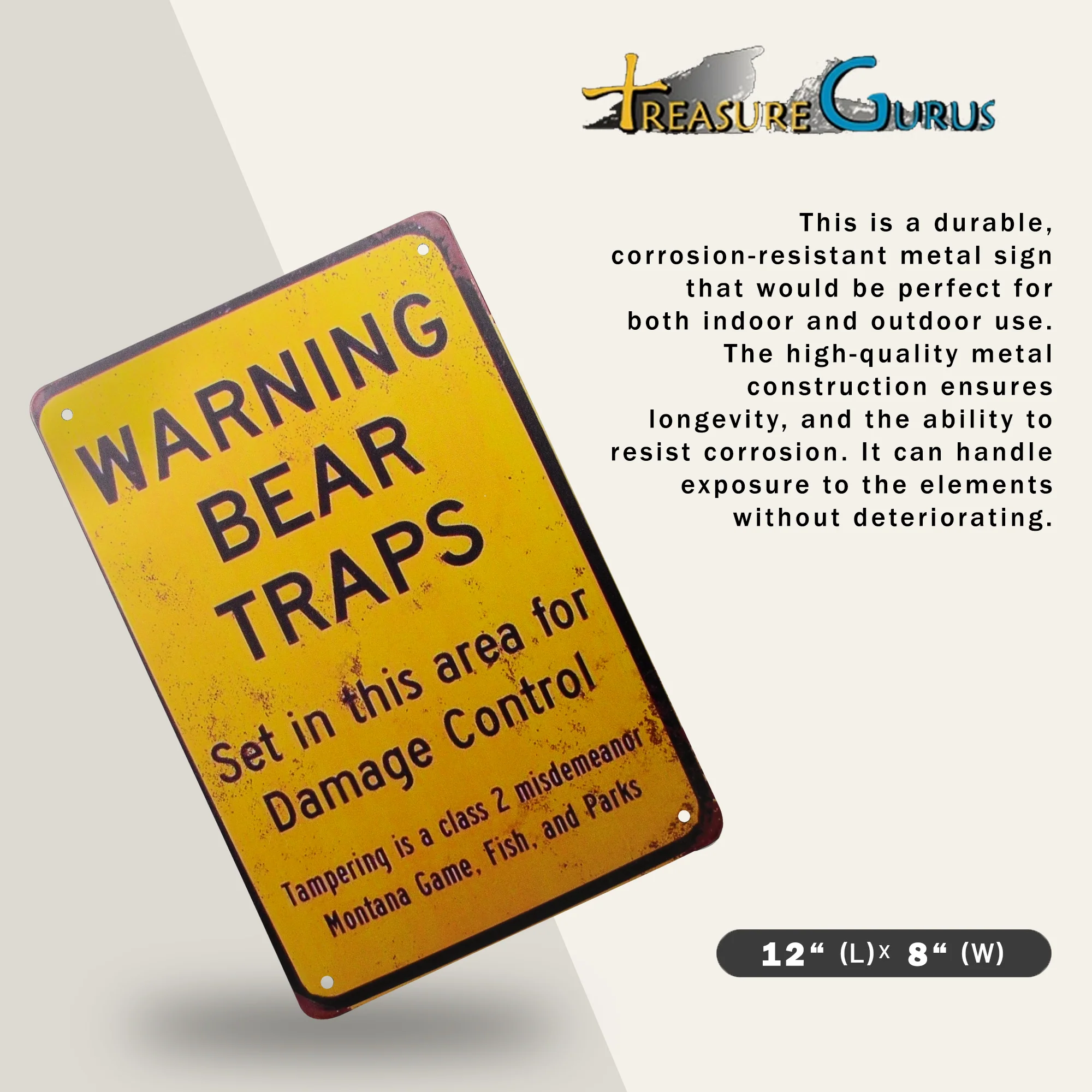 Bear Traps Warning Sign Outdoor Yard Decor Metal Wall Art Hunting Gifts for Men - Image 3