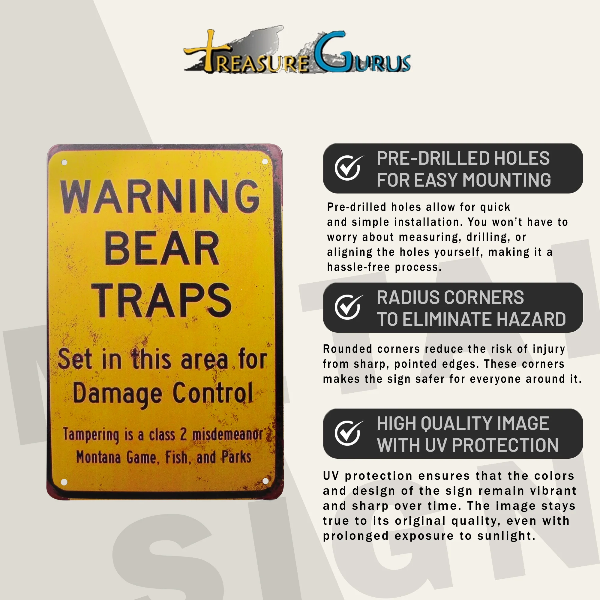 Bear Traps Warning Sign Outdoor Yard Decor Metal Wall Art Hunting Gifts for Men - Image 4