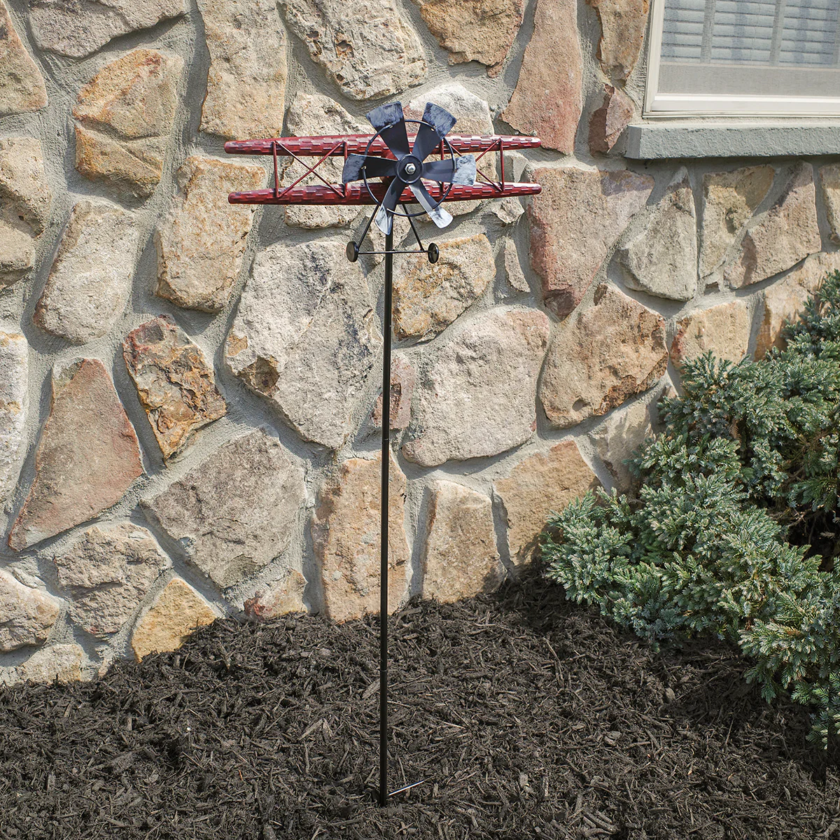 Metal Biplane Wind Spinner 3D Kinetic Yard Decor Garden Art Airplane Patio Stake - Image 3