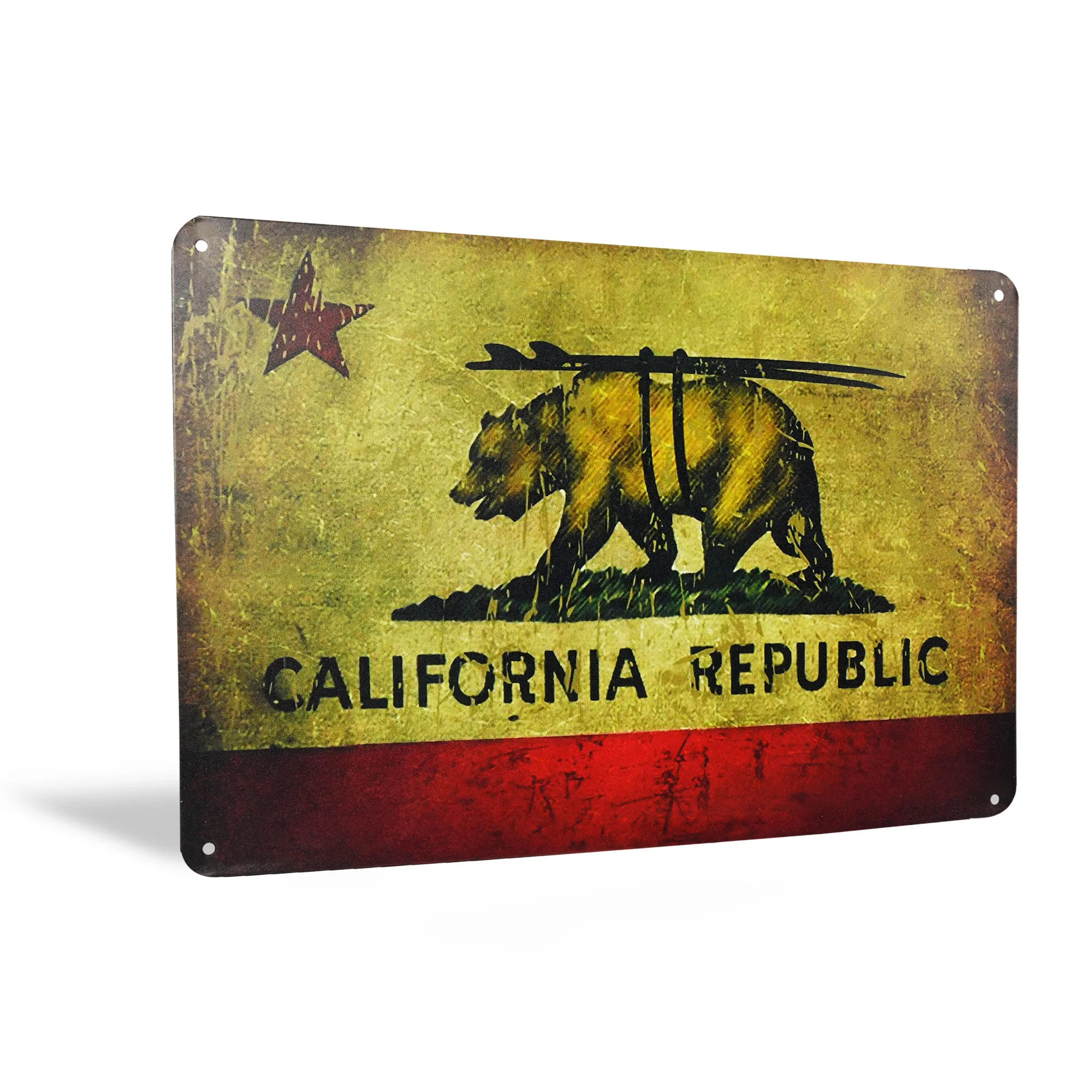 Metal California Flag Bear Surfing Sign Wall Art Cool Stuff Boys Room Decor 12x8