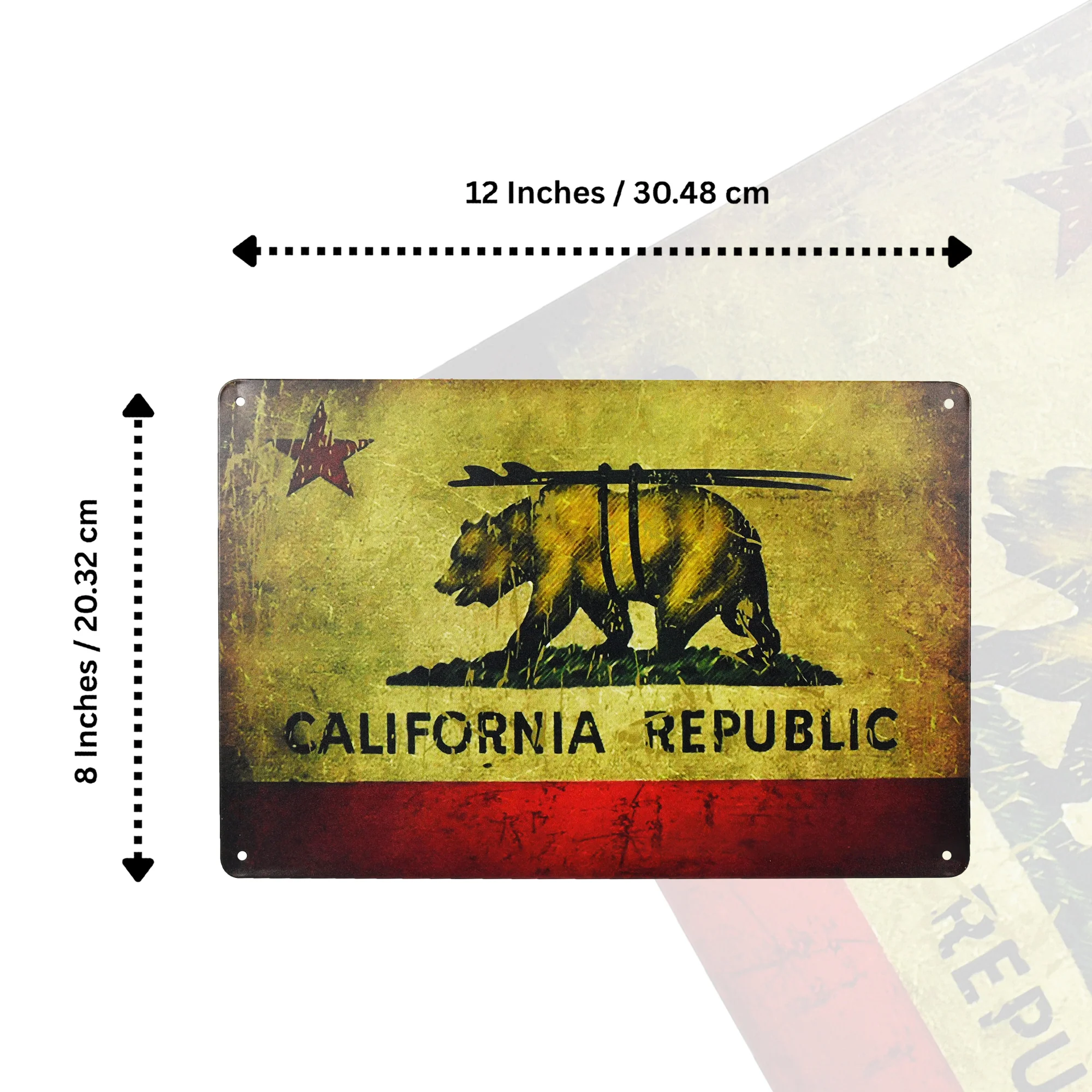 Metal California Flag Bear Surfing Sign Wall Art Cool Stuff Boys Room Decor 12x8 - Image 5
