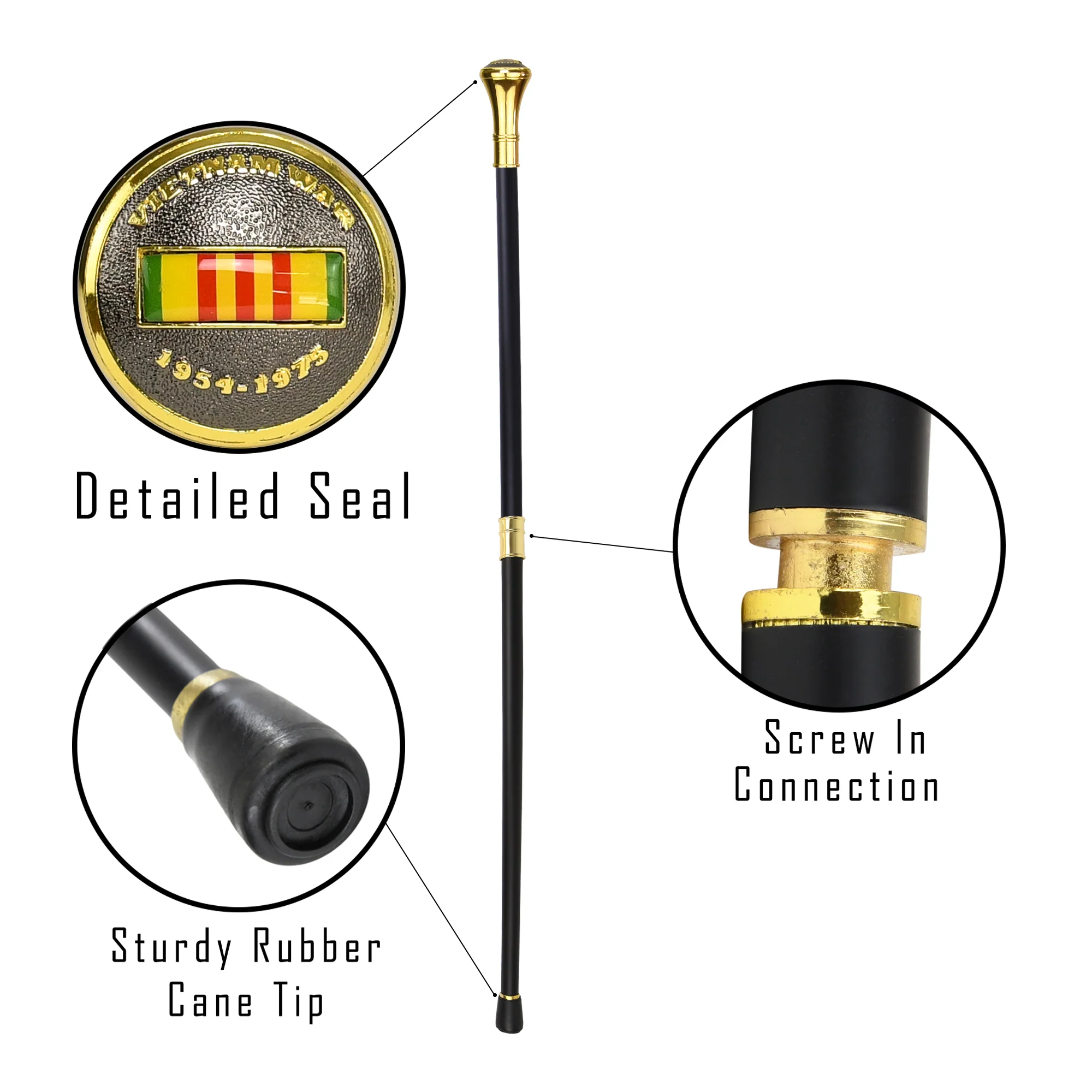 Walking Stick Vietnam War Gold Ribbon Cane Travel Canes for Men, Women, Seniors - Image 3