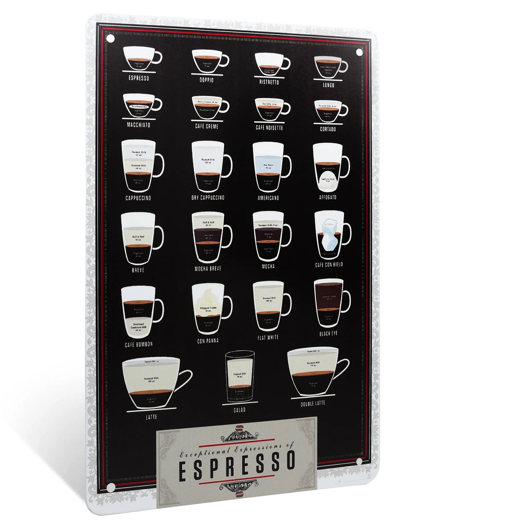 Metal Coffee Bar Espresso Cup Shots Menu Wall Art Poster Sign Kitchen Home Decor