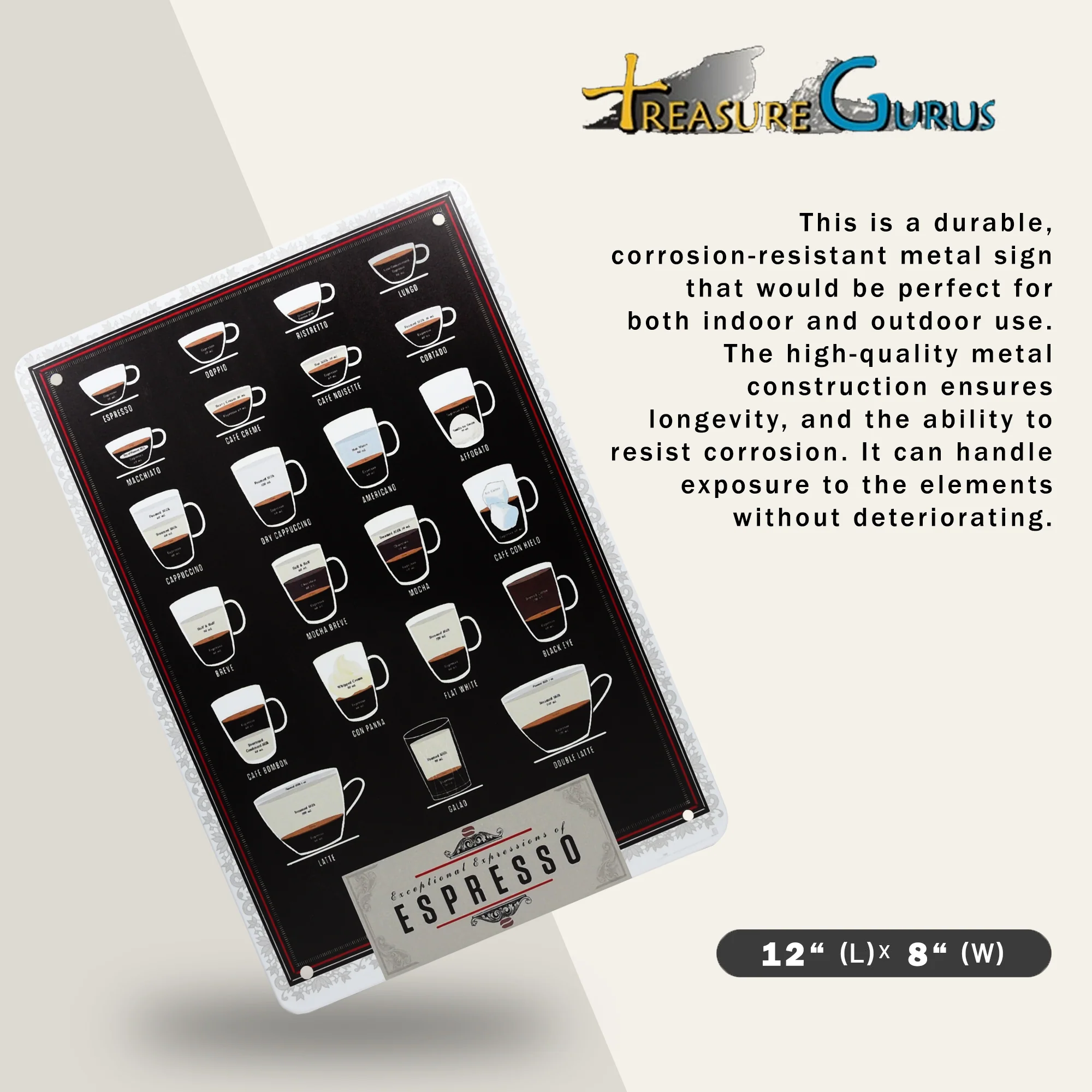 Metal Coffee Bar Espresso Cup Shots Menu Wall Art Poster Sign Kitchen Home Decor - Image 3