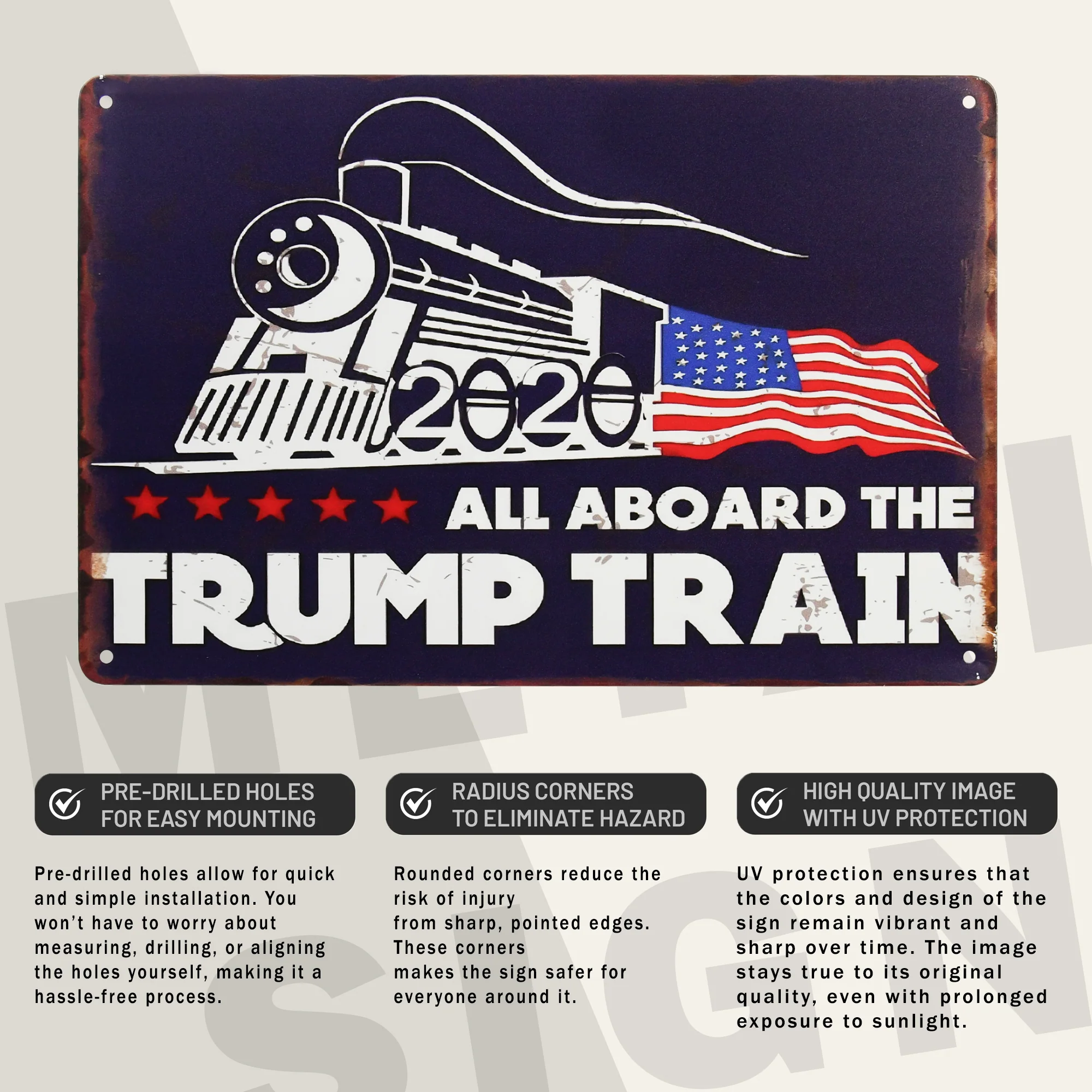 Trump Train Metal Sign Man Cave, Garage Gifts for Dad American Flag Wall Decor - Image 3