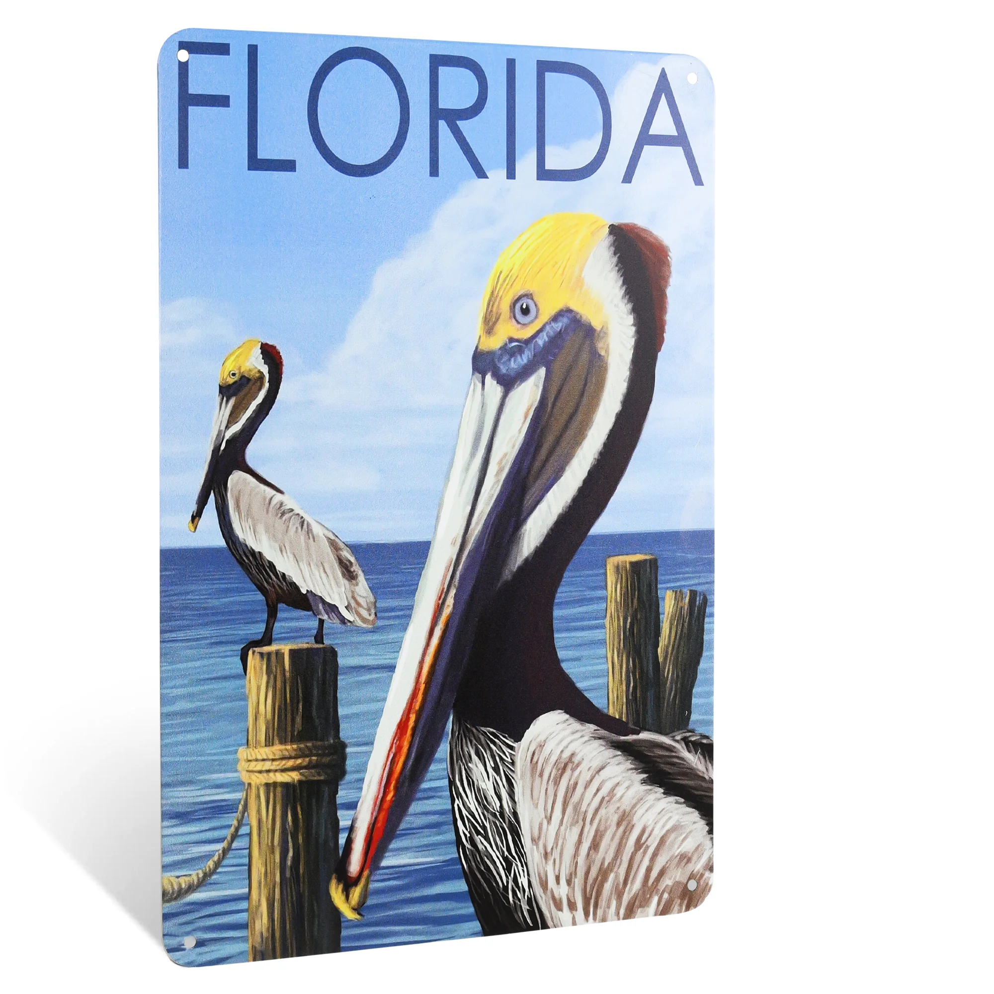 Metal Florida Pelican Sign Coastal Themed Wall Art for Office, Living Room Decor