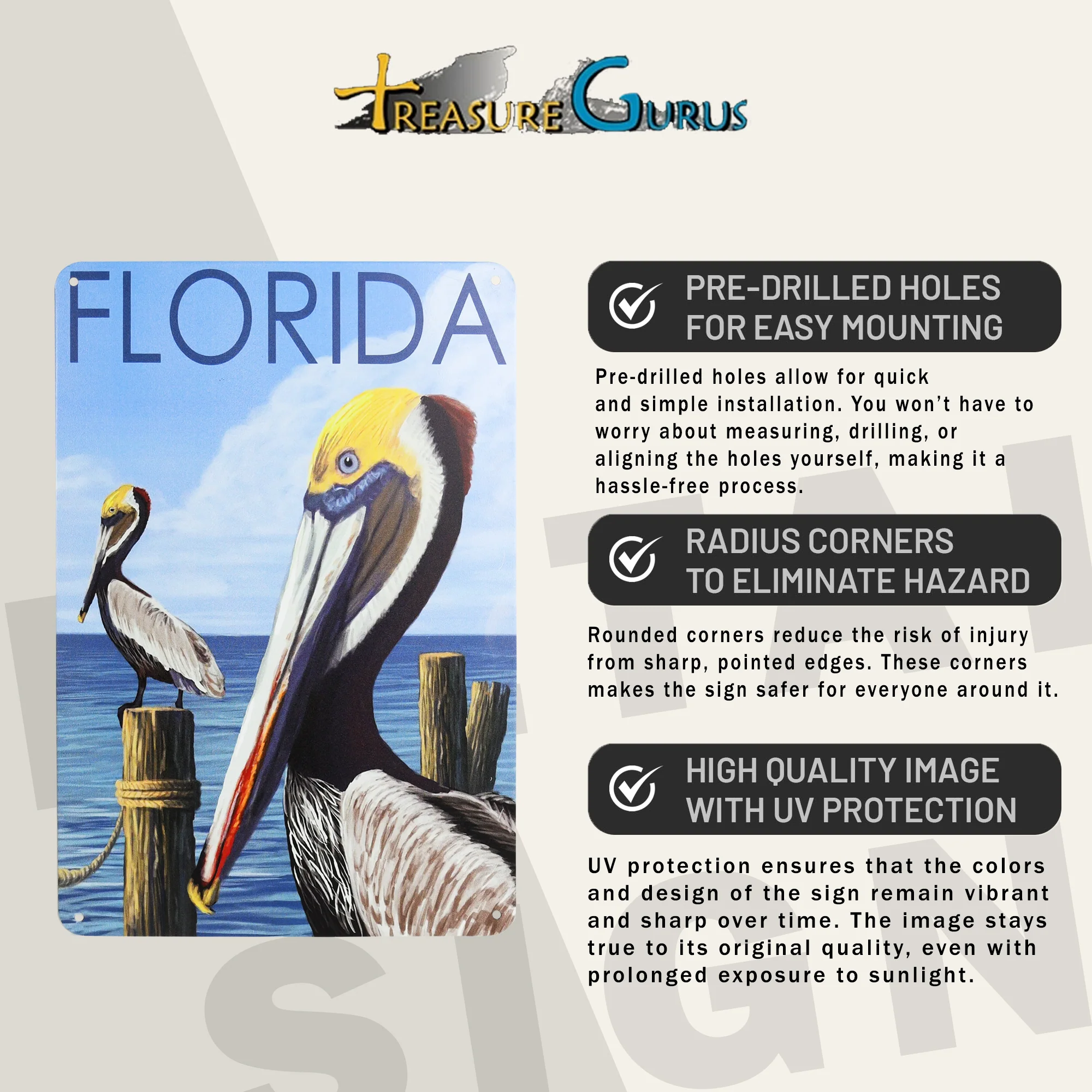 Metal Florida Pelican Sign Coastal Themed Wall Art for Office, Living Room Decor - Image 3