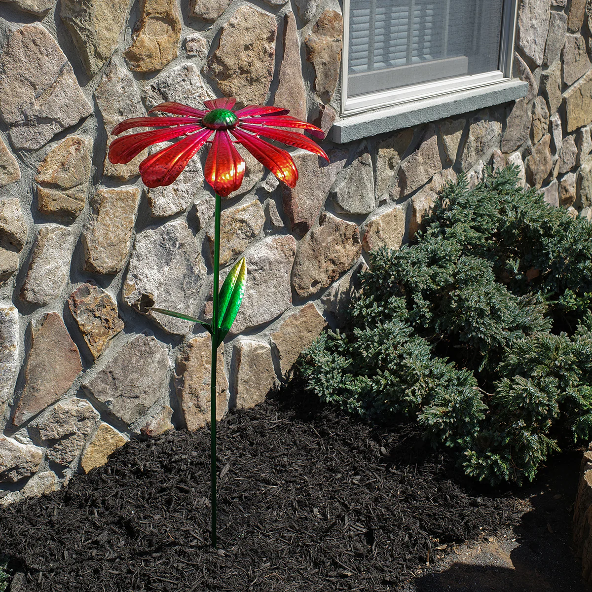 Metal Flower Wind Spinner 3D Kinetic Garden Sculpture Yard Art Stake Patio Decor - Image 3