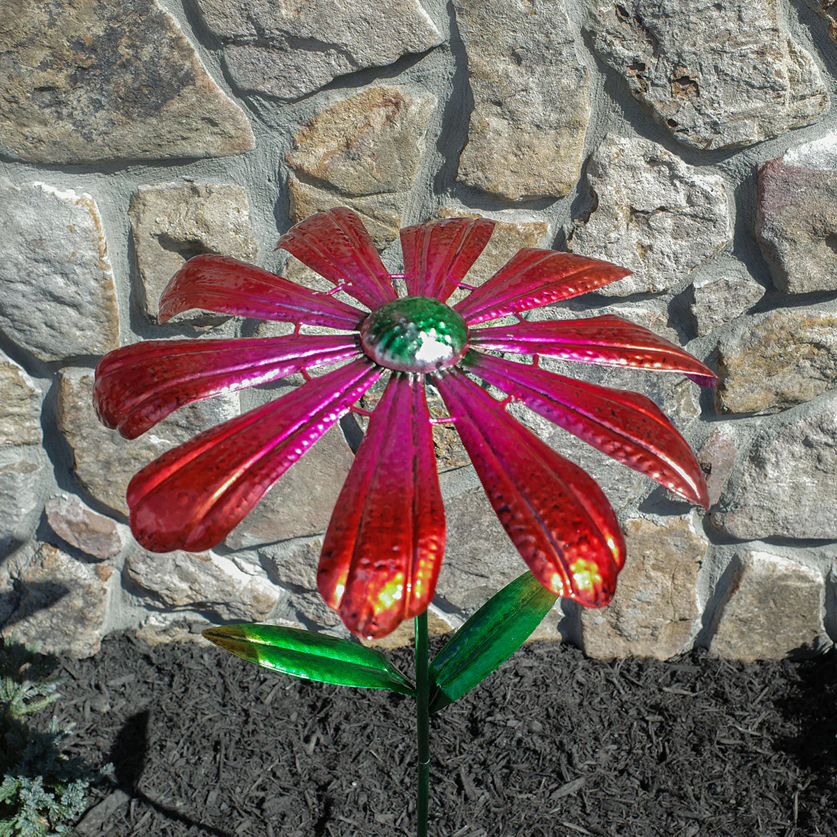 Metal Flower Wind Spinner 3D Kinetic Garden Sculpture Yard Art Stake Patio Decor - Image 4