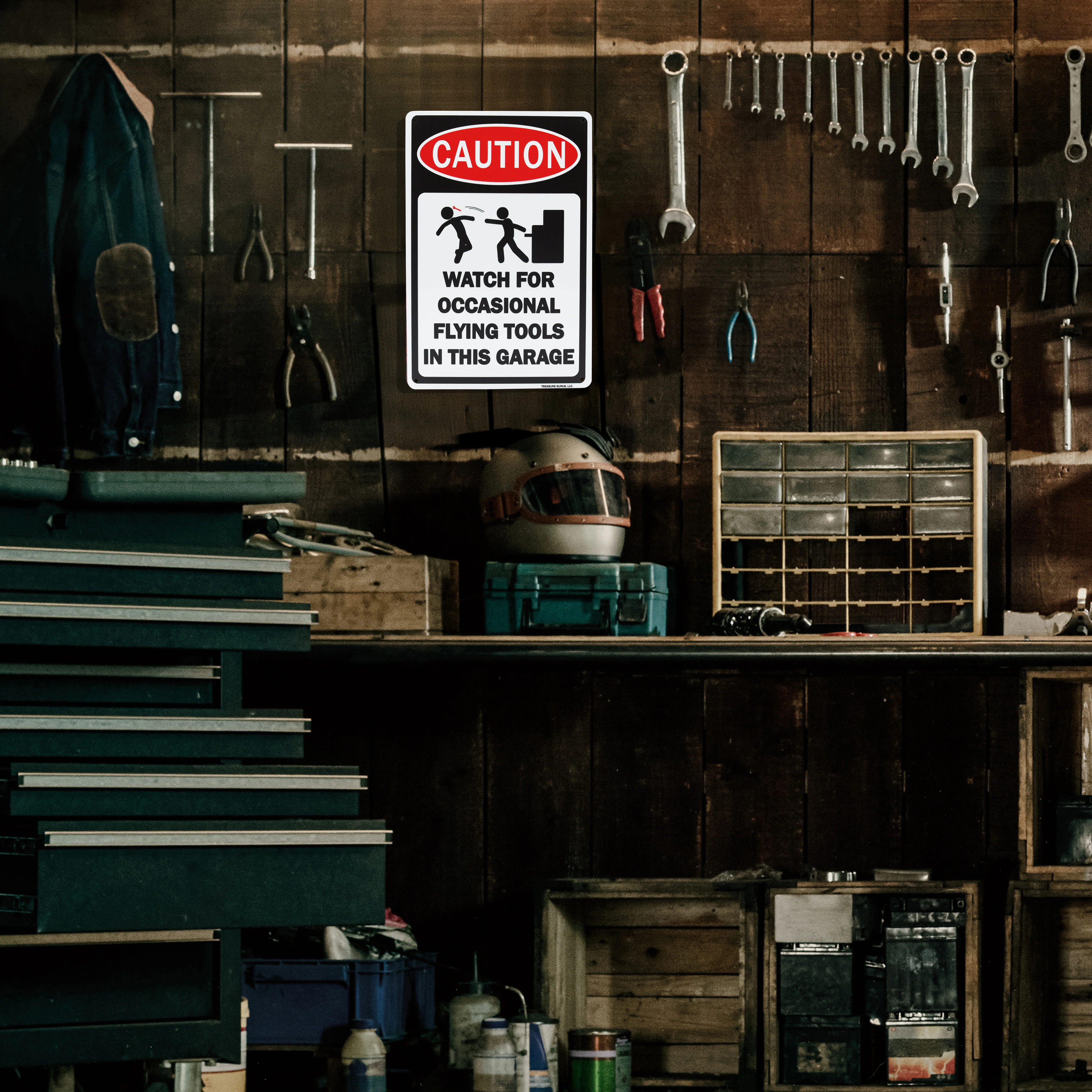 Metal Funny Wall Decor Caution Flying Tools in This Garage Wall Sign Mechanic - Image 6