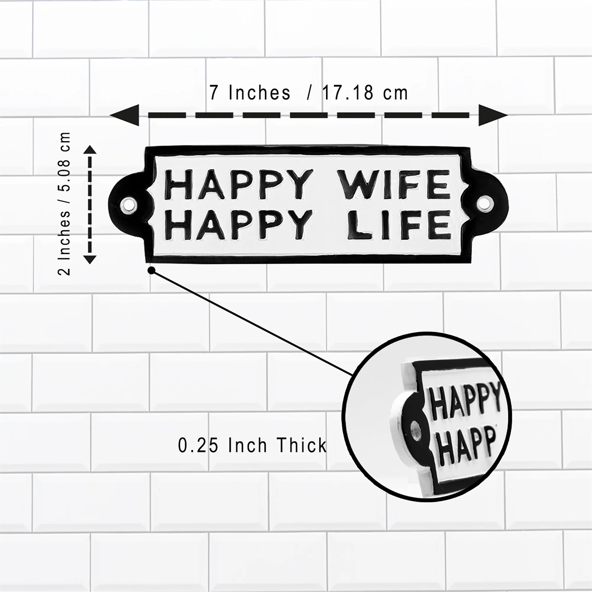 Cast Iron Happy Wife Happy Life Sign Home Decor Porch or Garage Metal Wall Art - Image 2