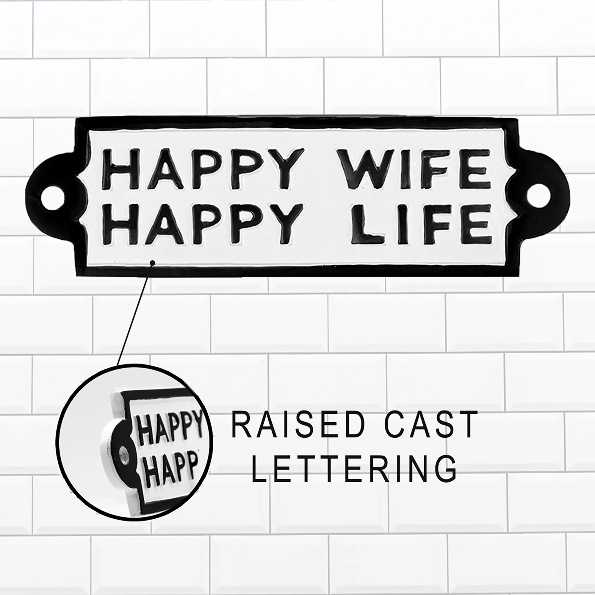 Cast Iron Happy Wife Happy Life Sign Home Decor Porch or Garage Metal Wall Art - Image 3