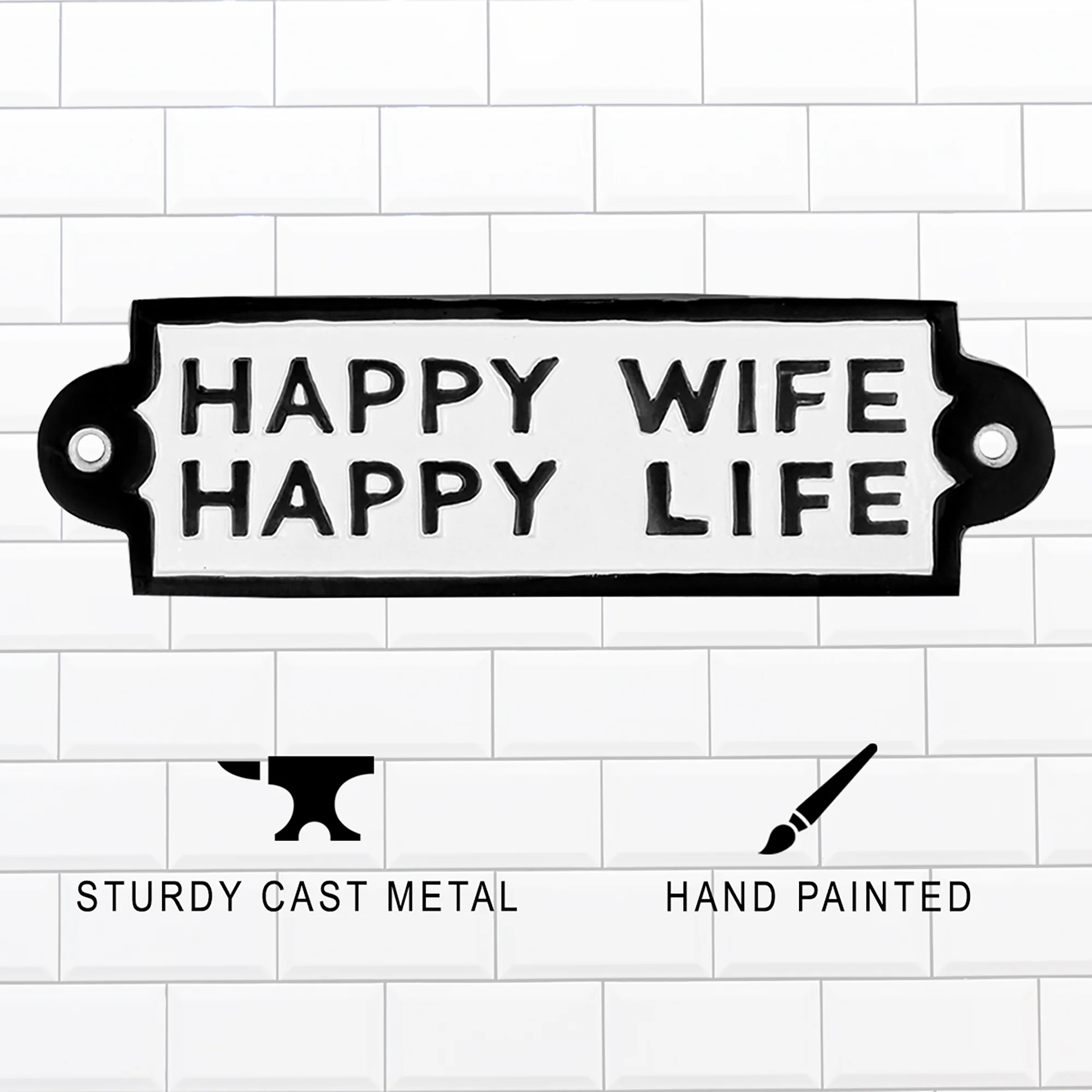 Cast Iron Happy Wife Happy Life Sign Home Decor Porch or Garage Metal Wall Art - Image 4