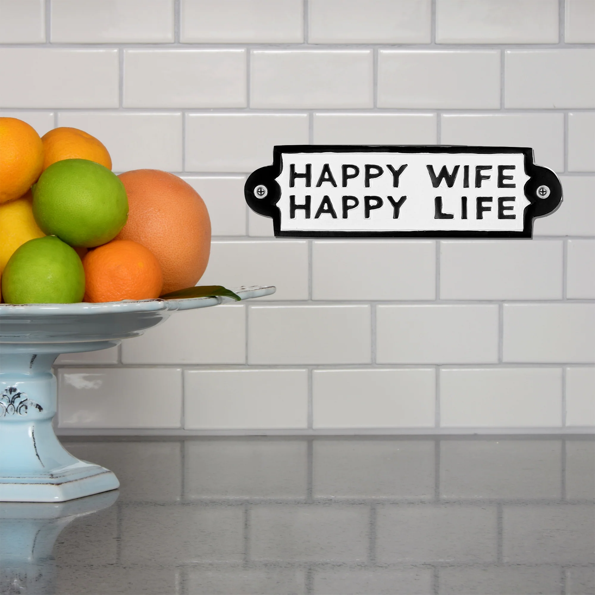 Cast Iron Happy Wife Happy Life Sign Home Decor Porch or Garage Metal Wall Art - Image 5