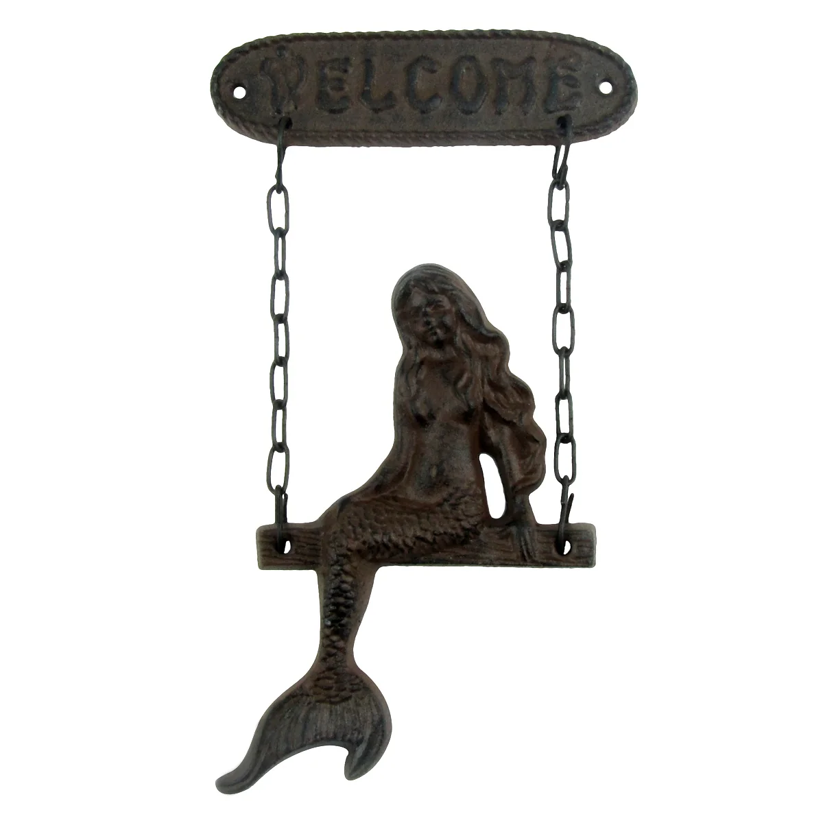 Metal Mermaid on Swing Beach Wall Welcome Sign
