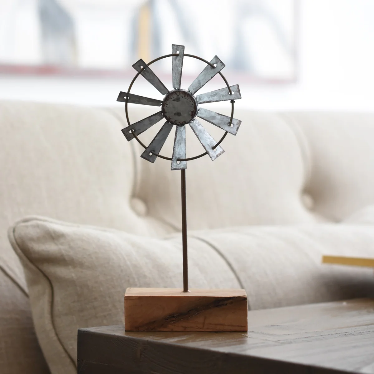 Metal Mini Windmill Kinetic Wind Spinner Farmhouse Living Room Shelf Home Decor - Image 4