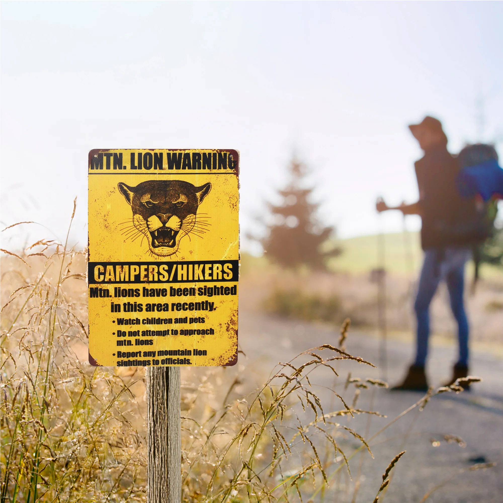 Metal Mountain Lion Warning Sign Metal Wall Art Tin Posters for Yard or Cabin - Image 2