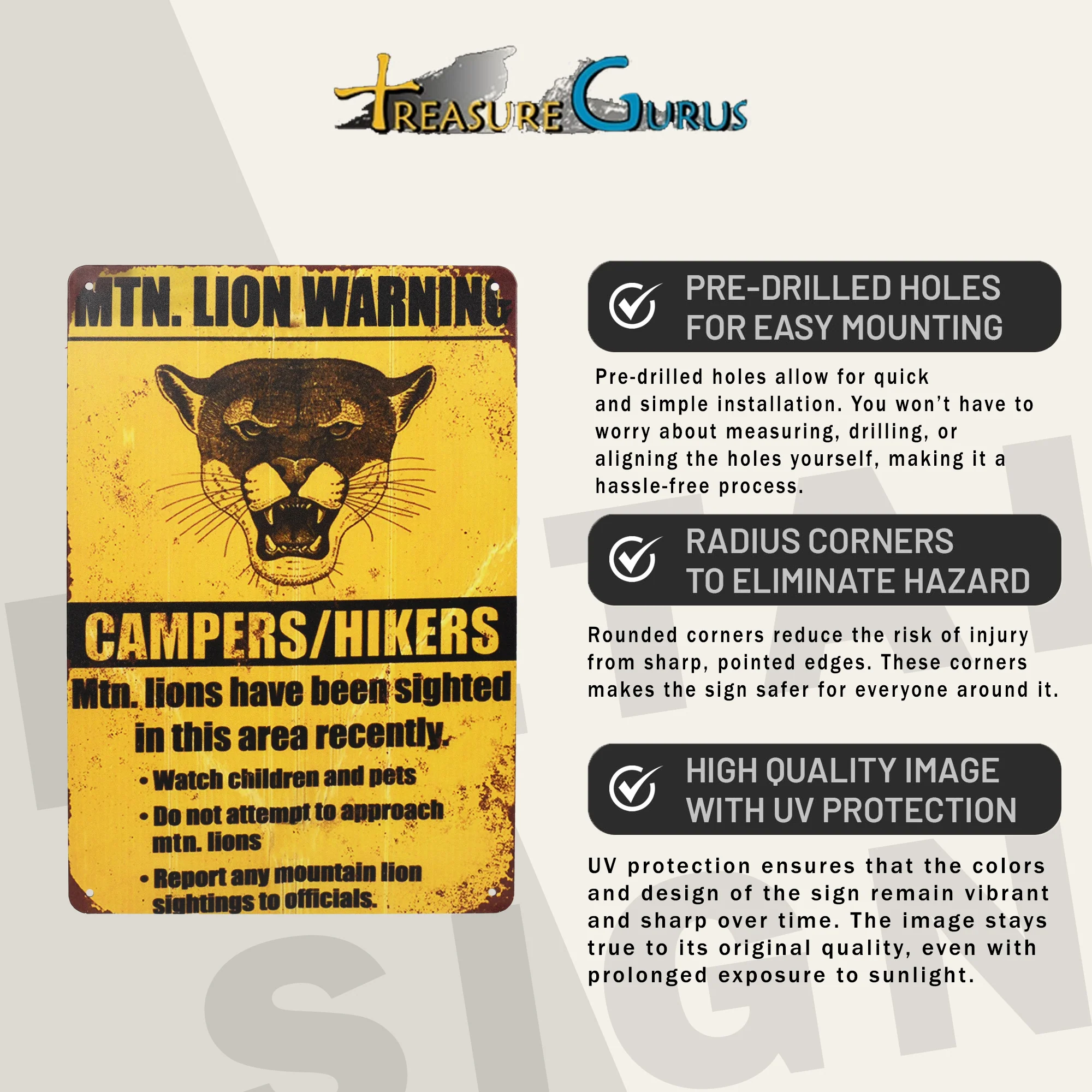 Metal Mountain Lion Warning Sign Metal Wall Art Tin Posters for Yard or Cabin - Image 4