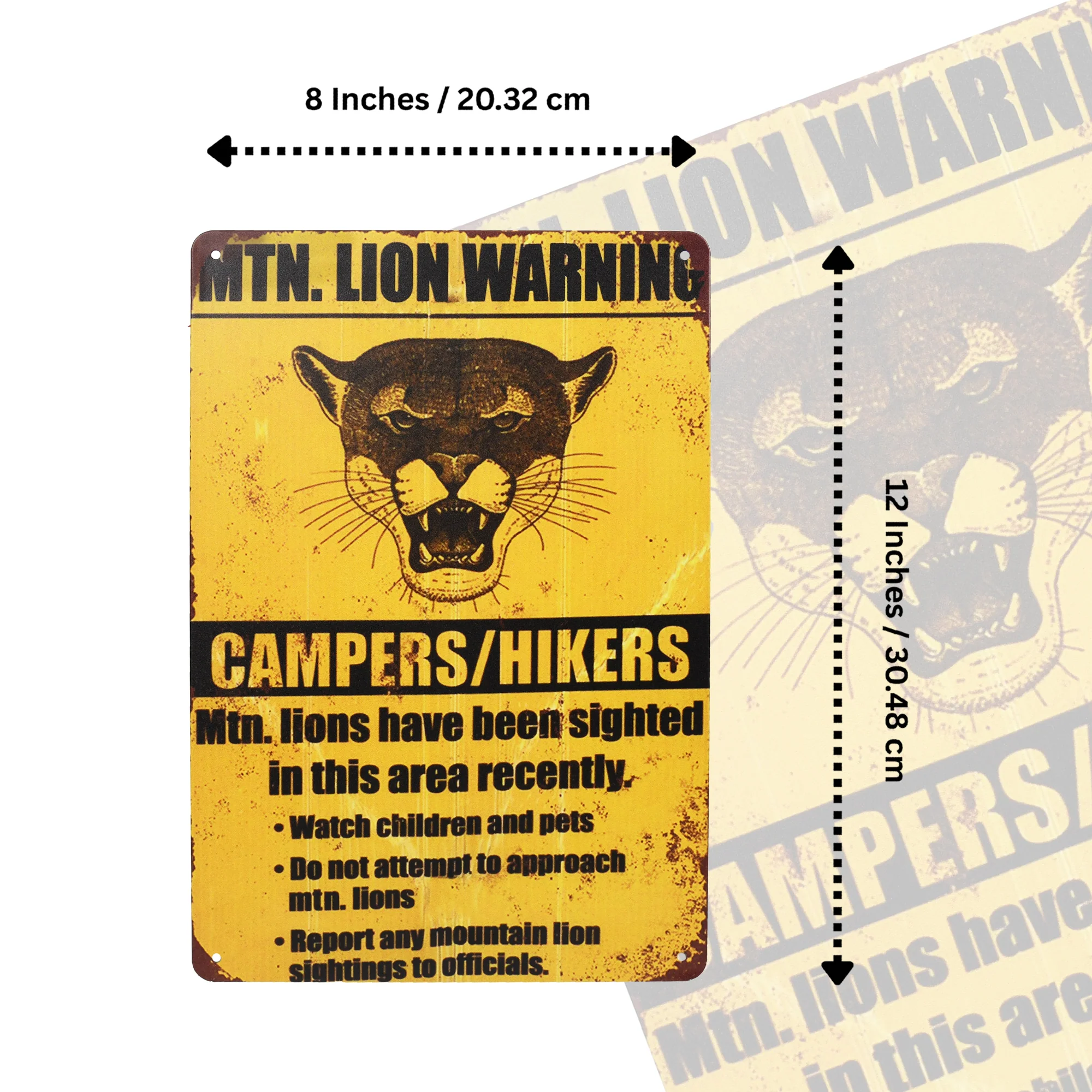 Metal Mountain Lion Warning Sign Metal Wall Art Tin Posters for Yard or Cabin - Image 6