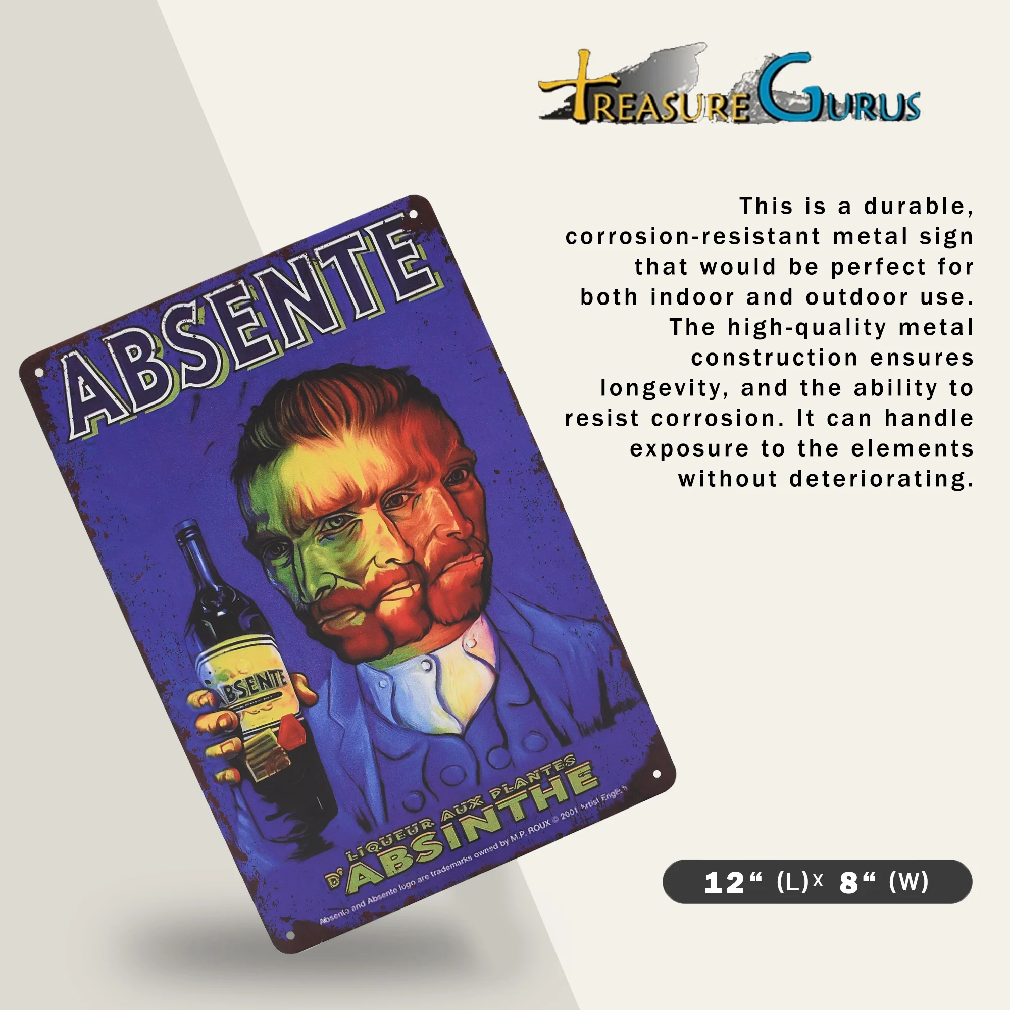 Metal Absinthe Funny Poster Sign Van Gogh Man Cave Bar Dorm Accessories 12x8" - Image 2