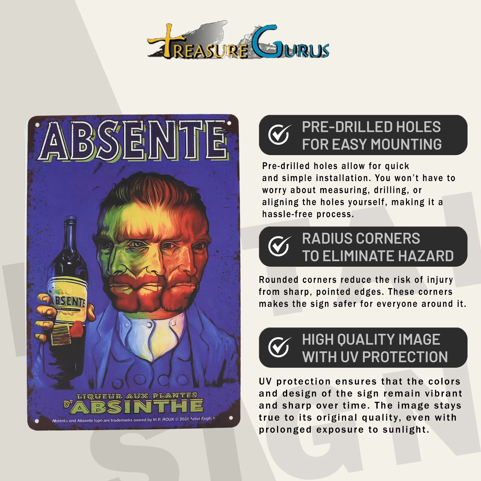 Metal Absinthe Funny Poster Sign Van Gogh Man Cave Bar Dorm Accessories 12x8" - Image 3