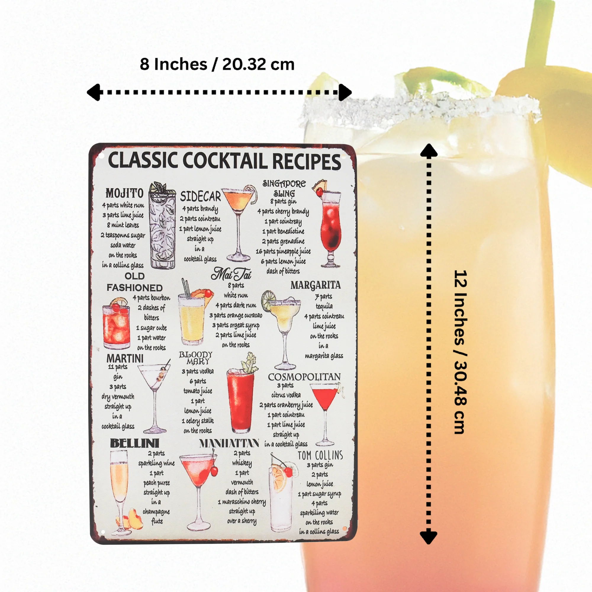 Metal Cocktail Recipes Wall Sign Vintage Poster, Kitchen Art Luau Party Supplies - Image 5