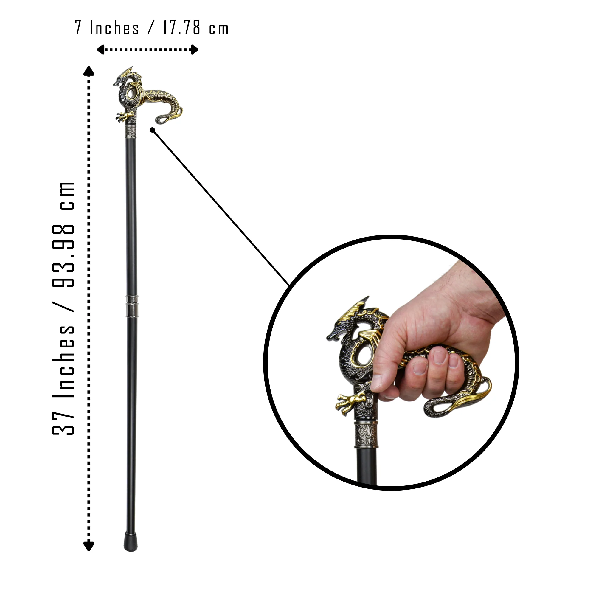 Metal Silver Wing Dragon Cane Gold Walking Hiking Stick Men Women Trekking Poles - Image 2