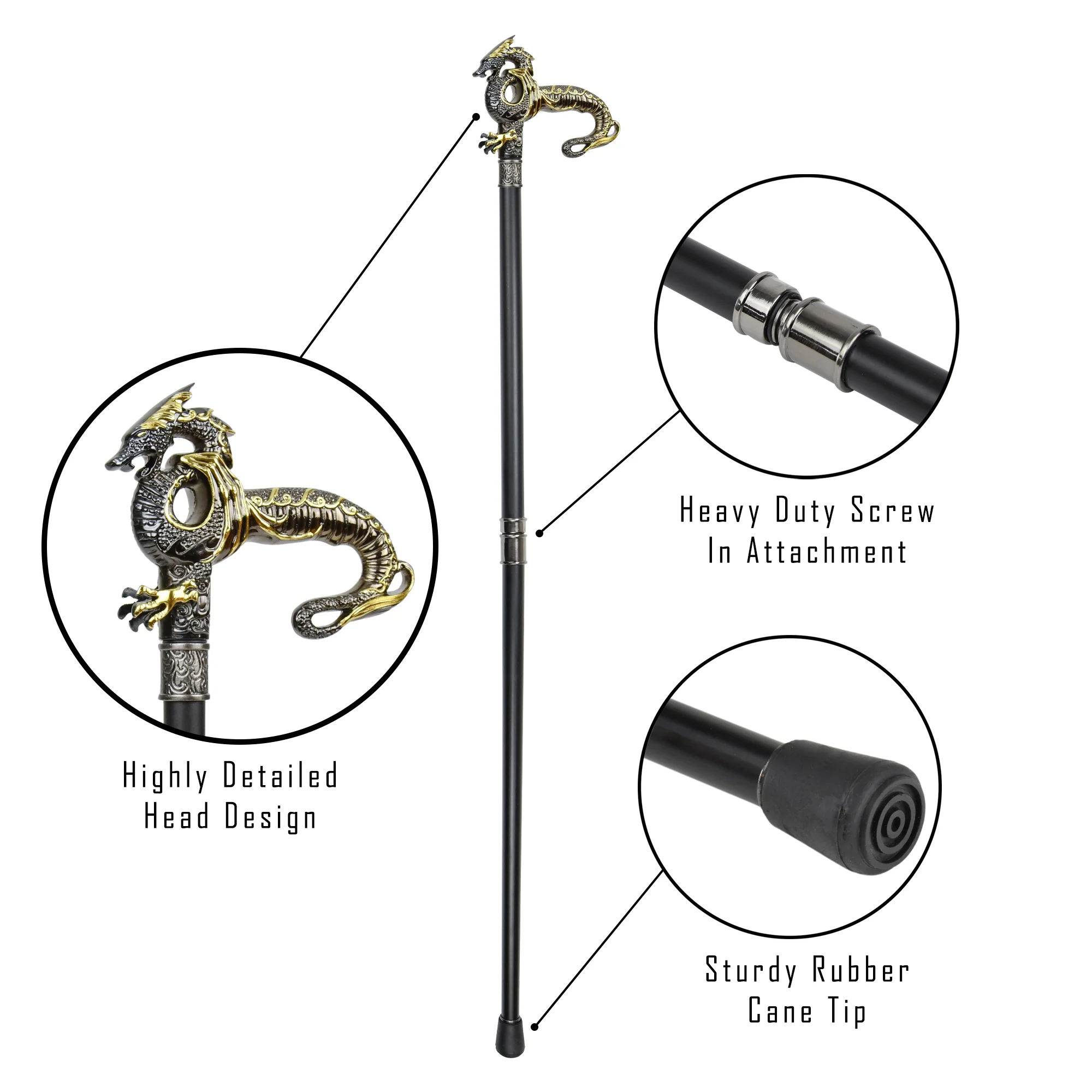 Metal Silver Wing Dragon Cane Gold Walking Hiking Stick Men Women Trekking Poles - Image 3
