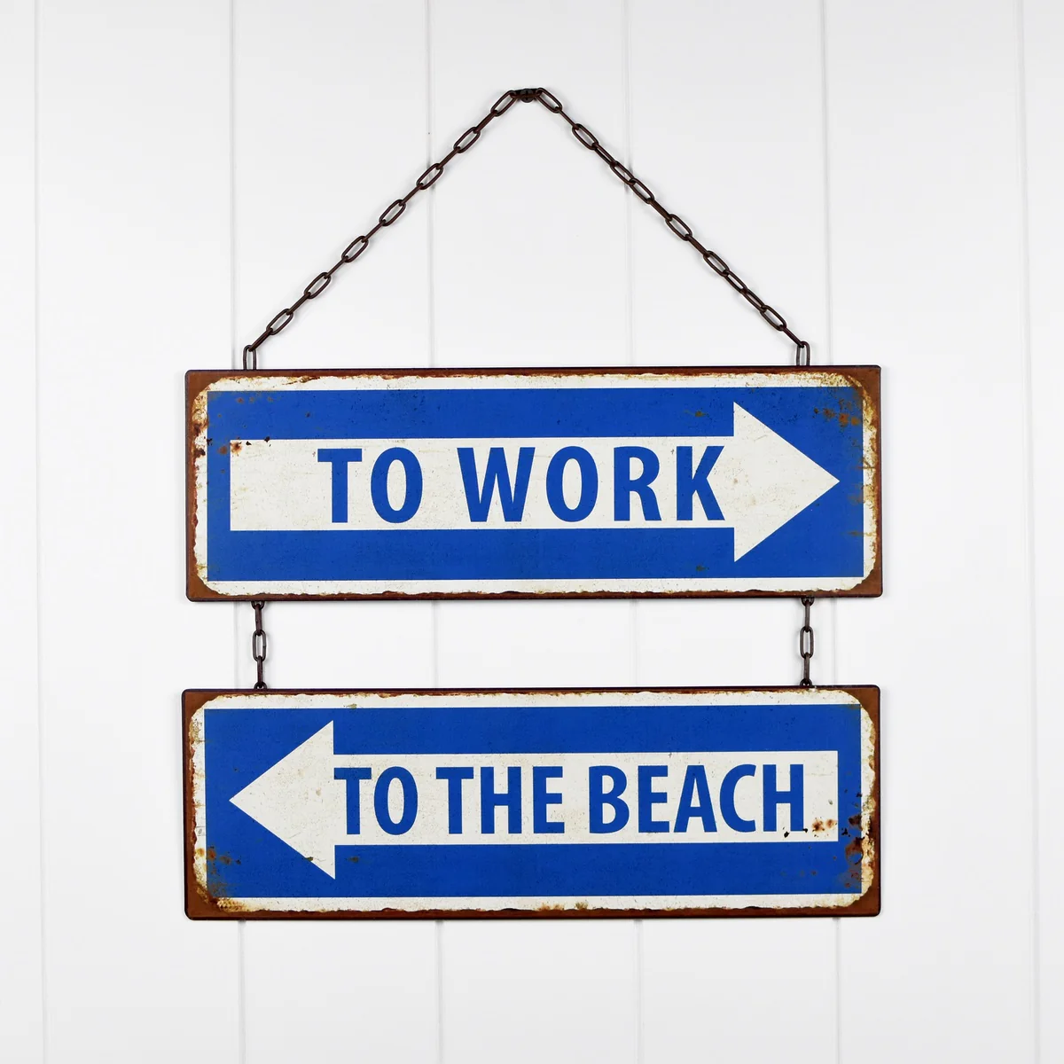 Metal To Work Beach Tin Arrow Sign Nautical Ocean Coastal Room Wall Home Decor - Image 2