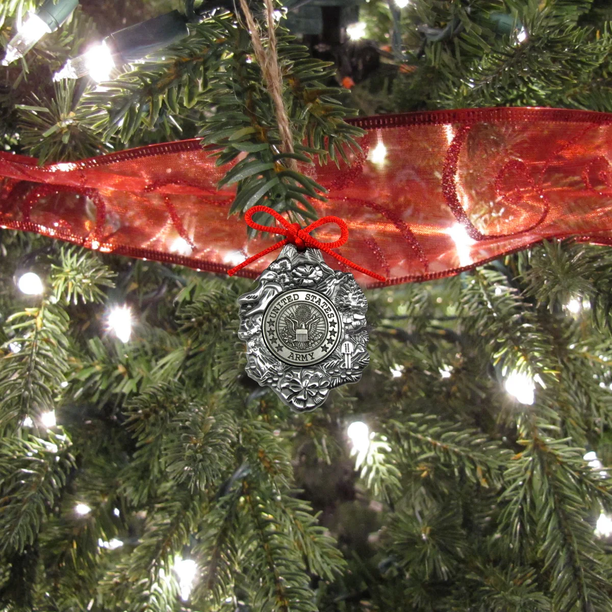 Metal US Army Seal Christmas Tree Ornament USA Military Veteran Xmas Gift Topper - Image 2