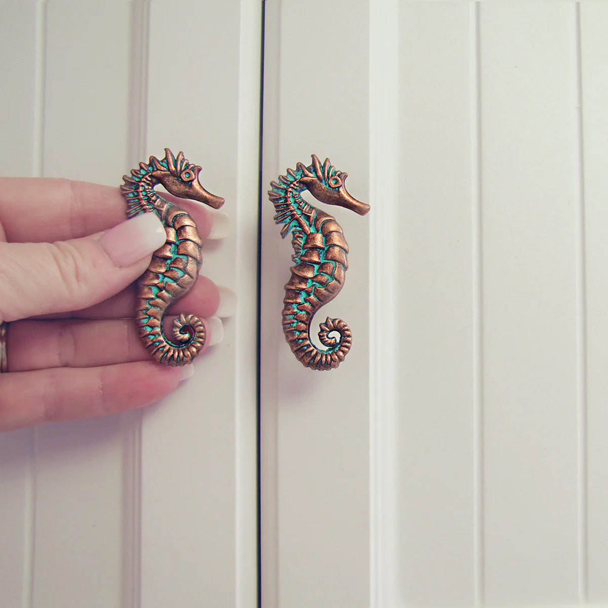 Metal Verdigris Seahorse Cabinet Dresser Drawer Knob Pull Hardware Beach Decor - Image 5