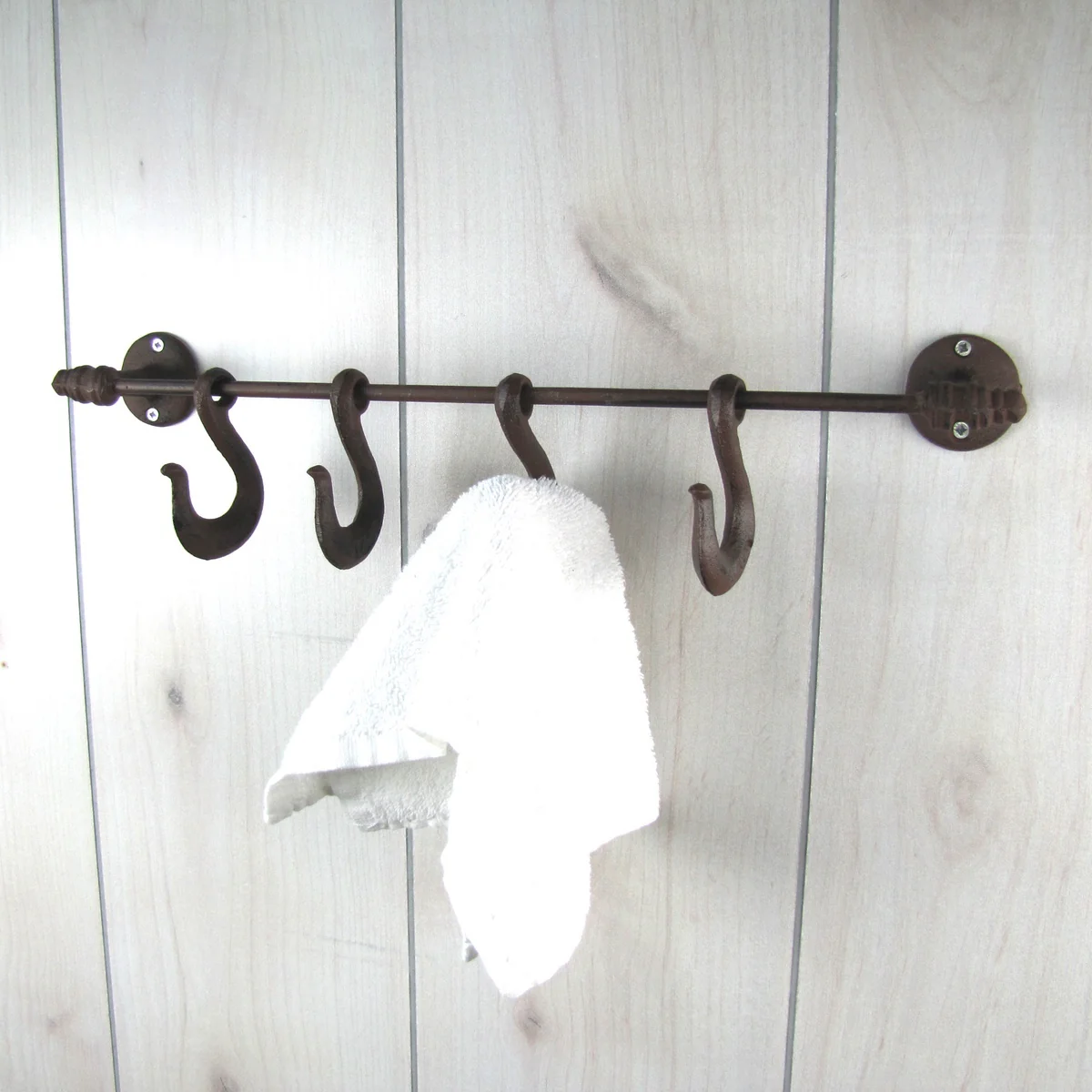 Metal Wall Mount Kitchen Bathroom Towel Hanger 4 Hook Coat Holder Rustic Decor - Image 3