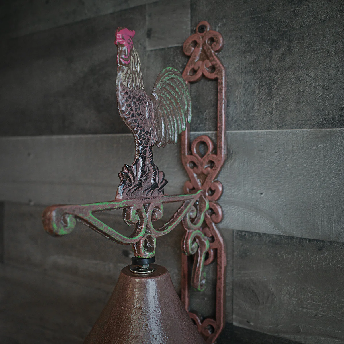 Metal Wall Mount Painted Rustic Rooster Welcome Bell - Image 3